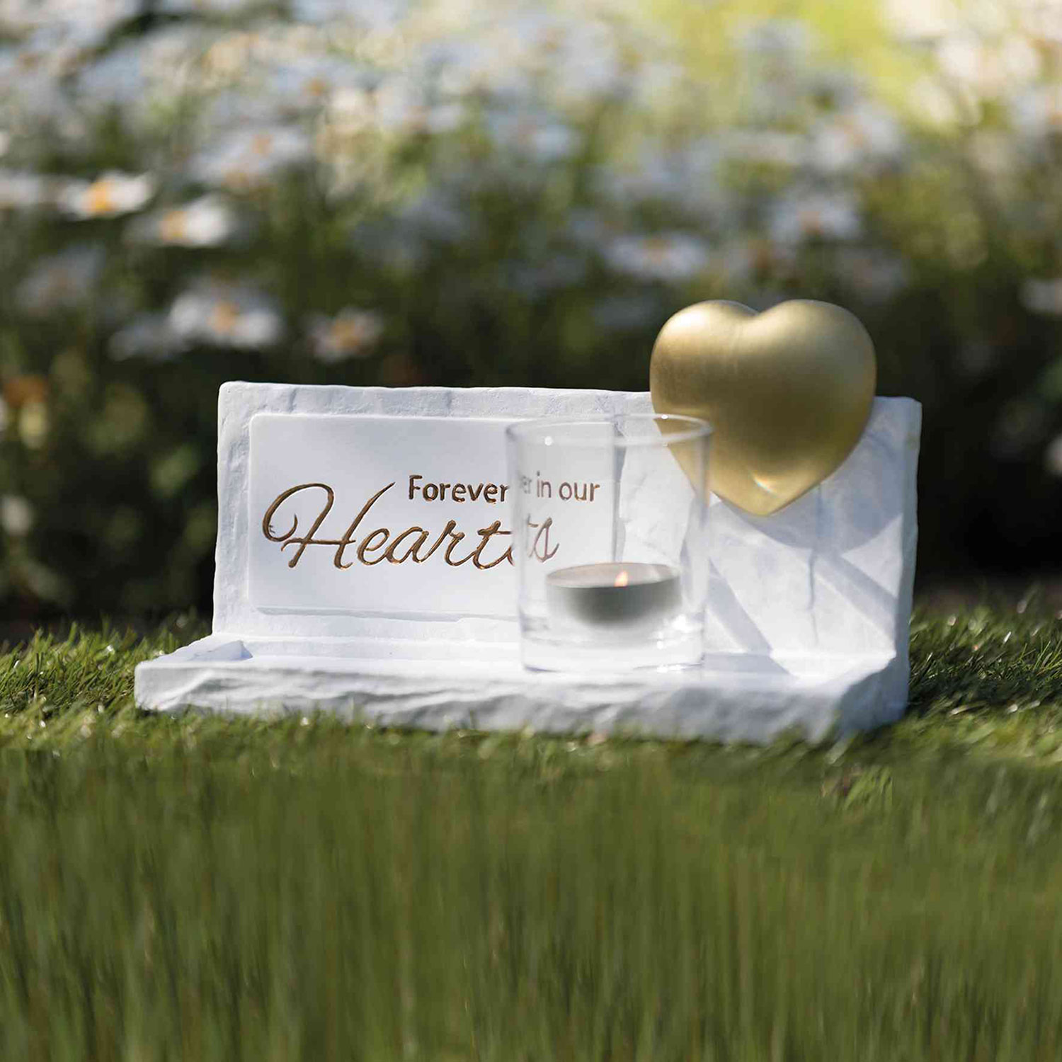 Piedra Conmemorativa Hearts, 20 × 12 × 7 cm, Blanco