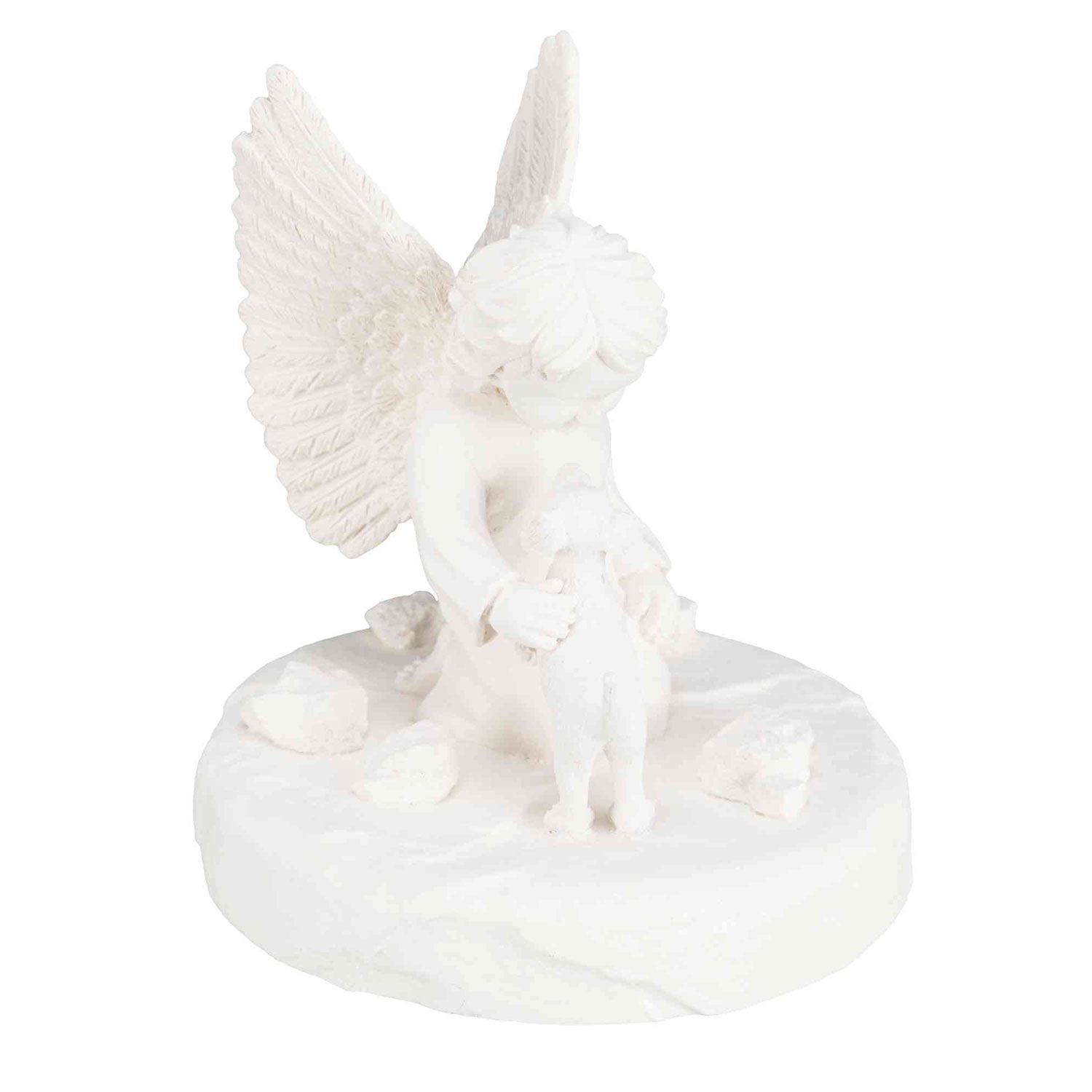 Piedra Conmemorativa Perro y Ángel, ø12 × 14 cm, Blanco