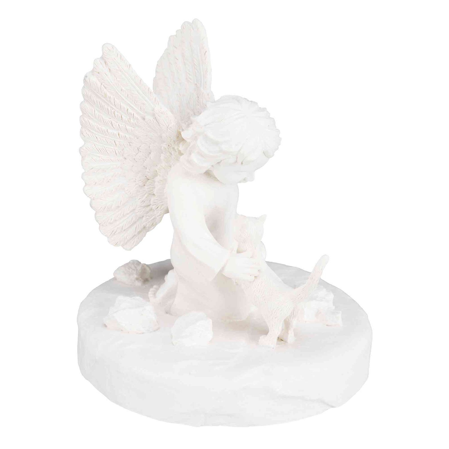 Piedra Conmemorativa Gato y Ángel, ø12 × 14 cm, Blanco