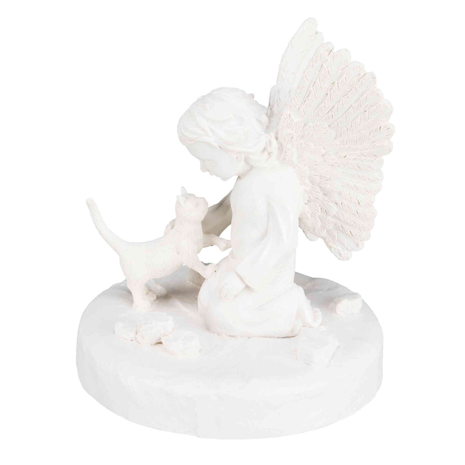Piedra Conmemorativa Gato y Ángel, ø12 × 14 cm, Blanco