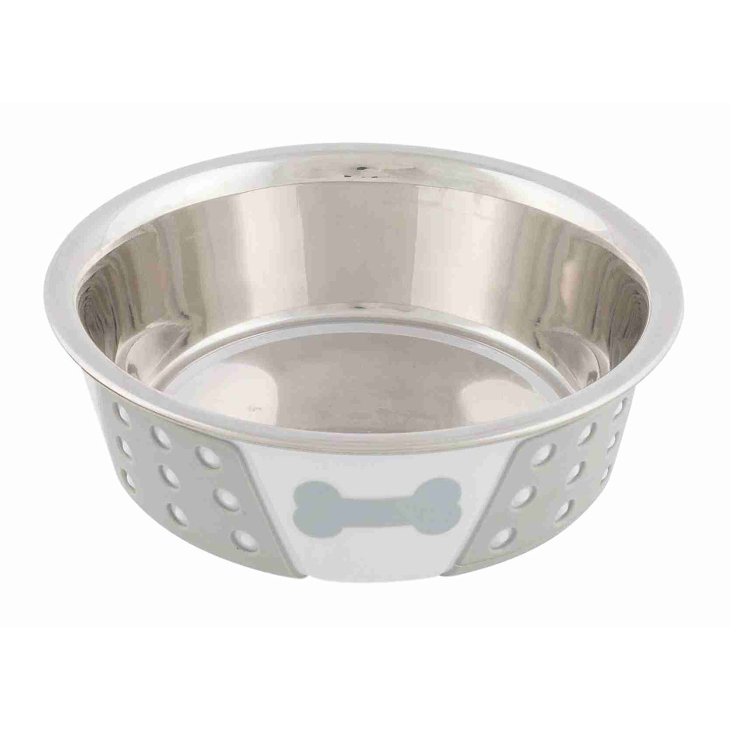 Comedero Acero Inox. Silicona, 0.4l/ø14 cm, Blanco-Gris