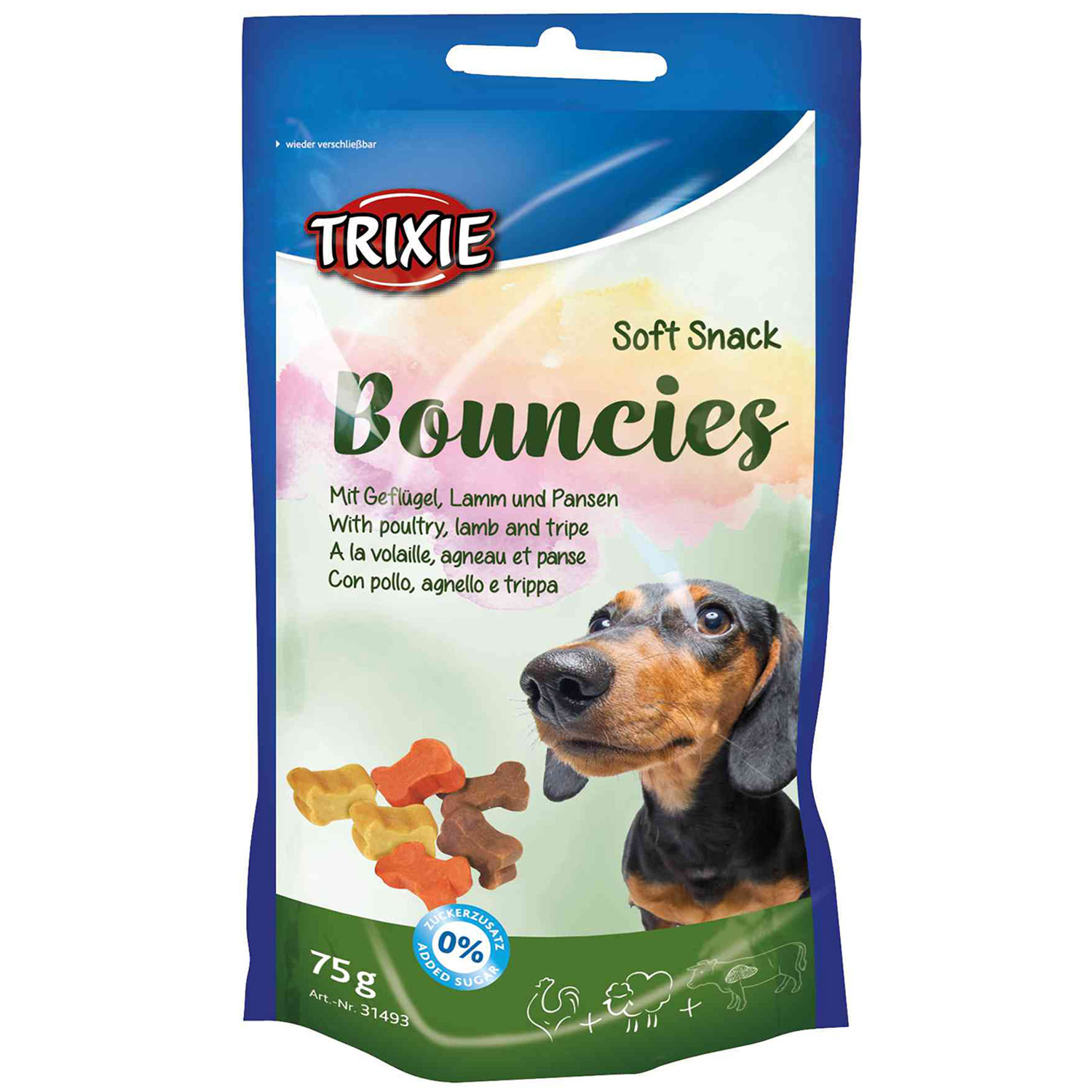 Soft Snack Bouncies, 75 g, Ave, Cordero y Tripa