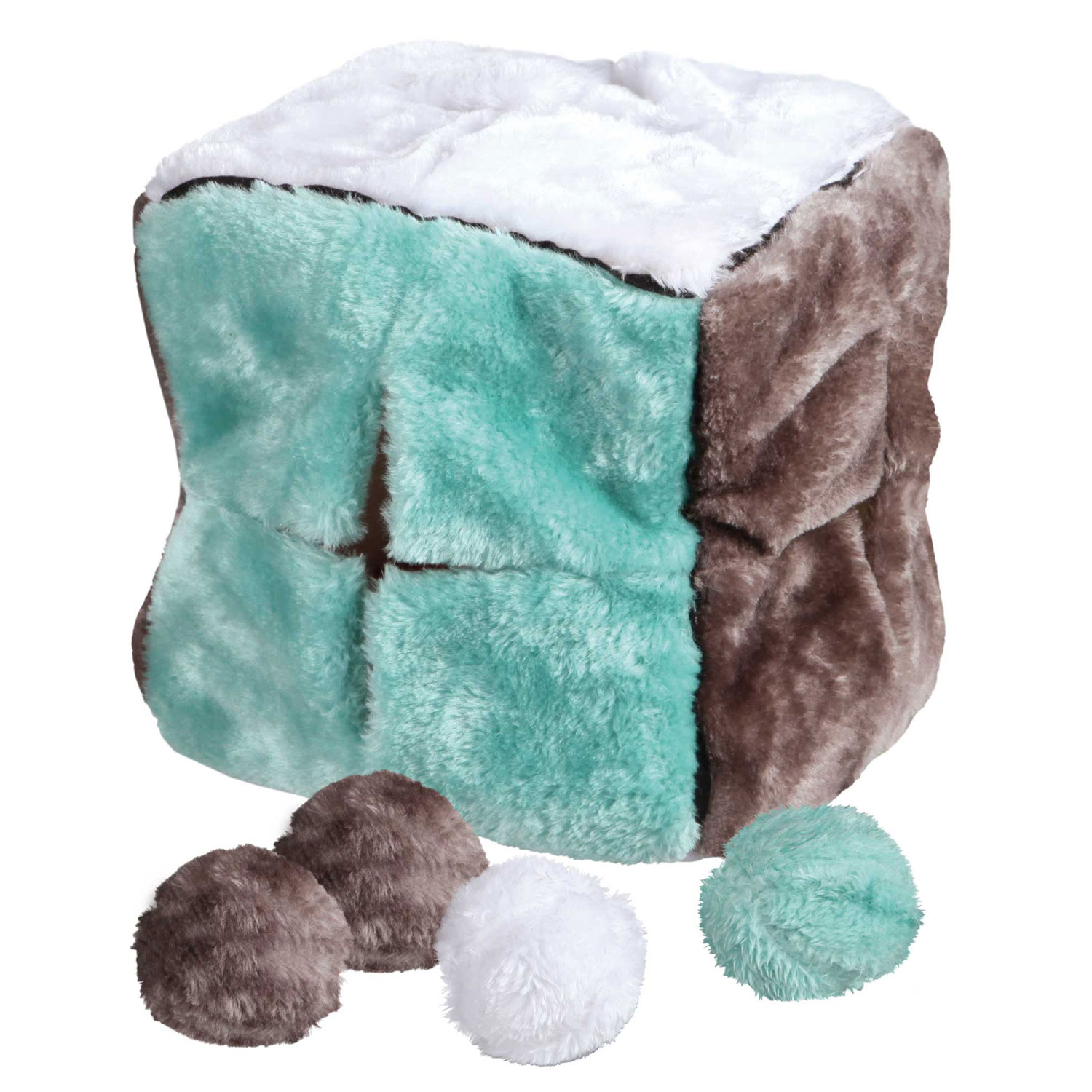 Cubo peluche con 4 Pelotas peluche, 21 cm