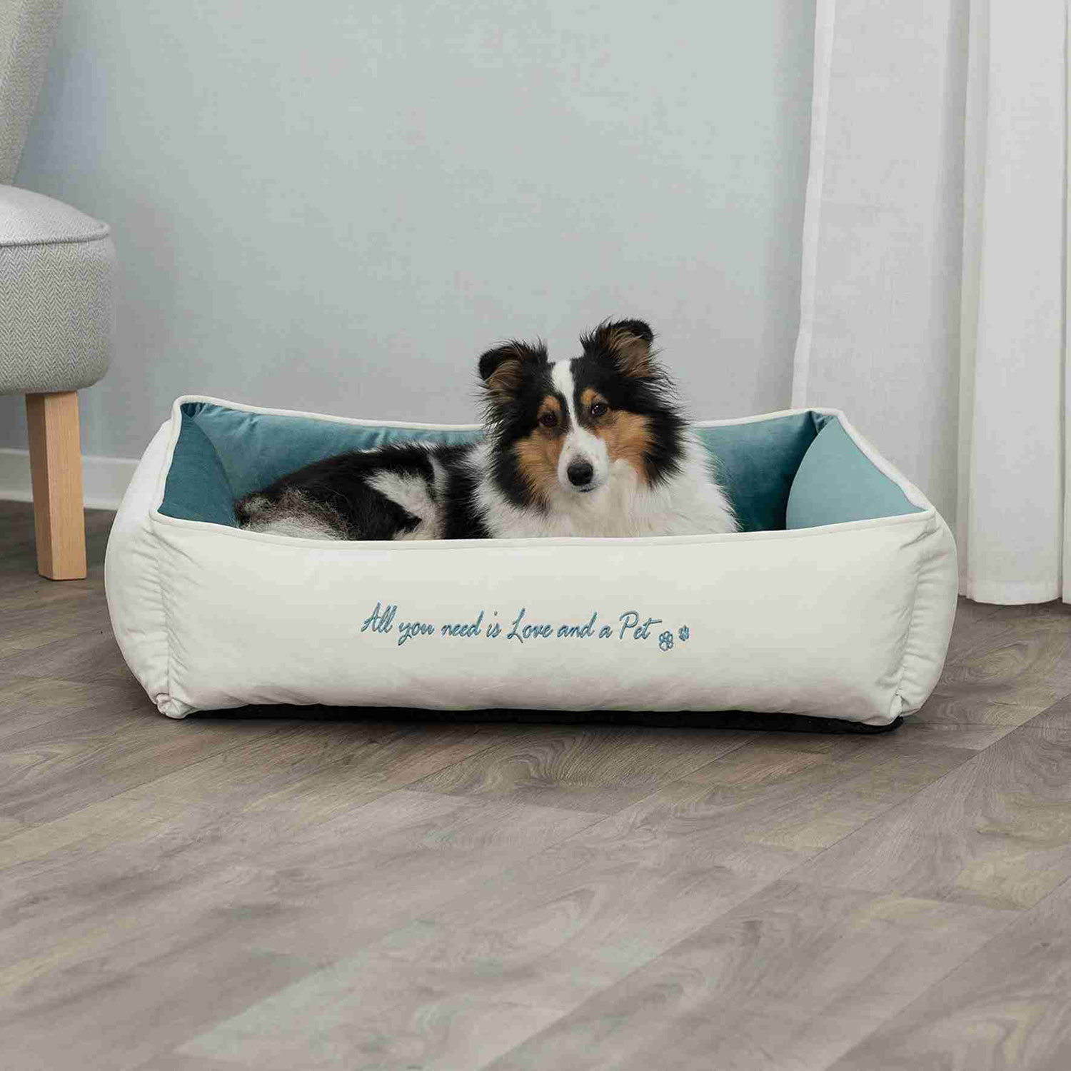 Cama Pet Home, 60 × 50 cm, Crema-Azul Petróleo