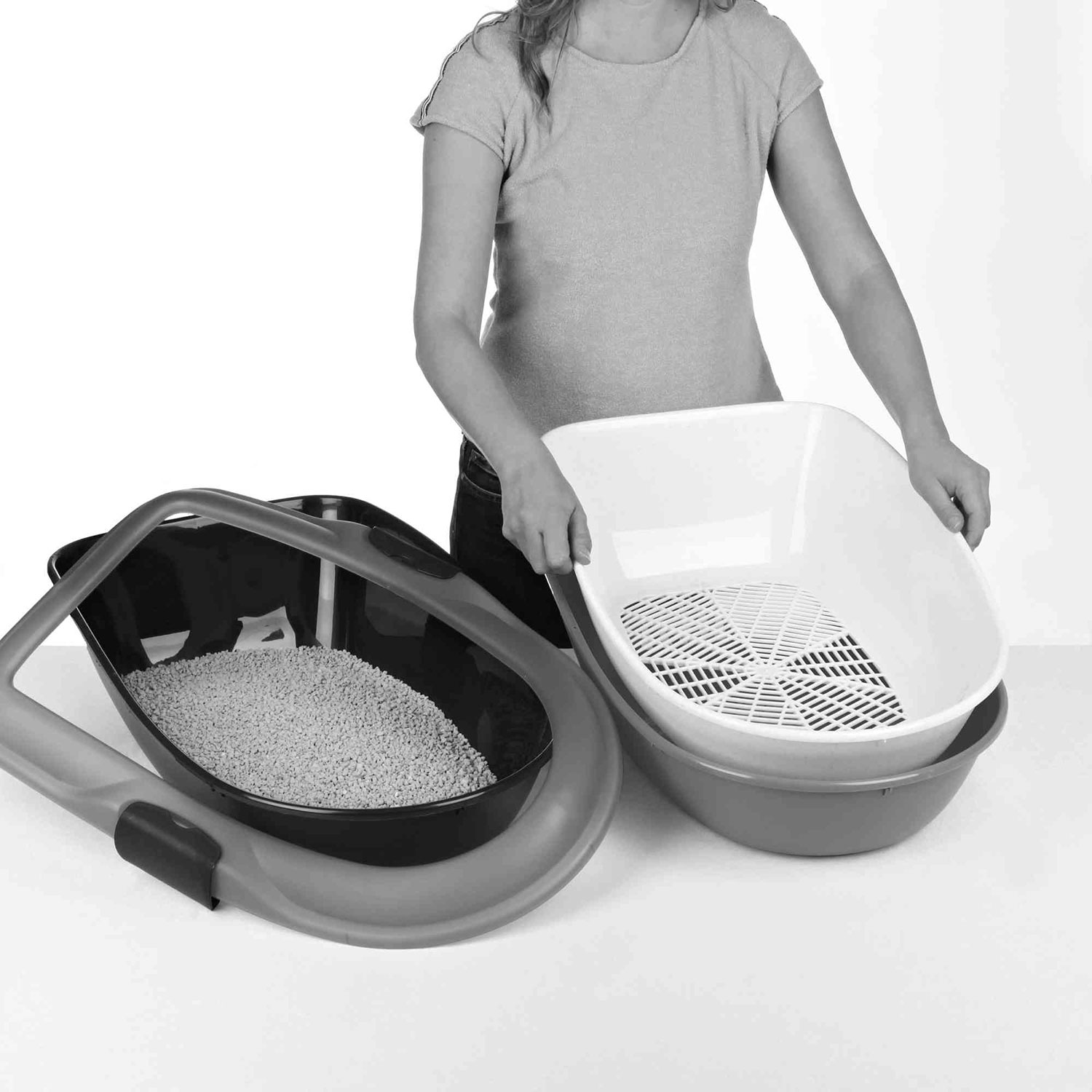 Bandeja Berto XL con Separación, 47 × 26 × 69 cm, Antracita-Blanco