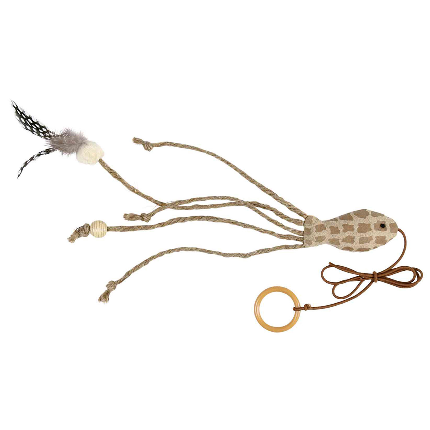 Pez con plumas y elástico, Marrón, 27 cm