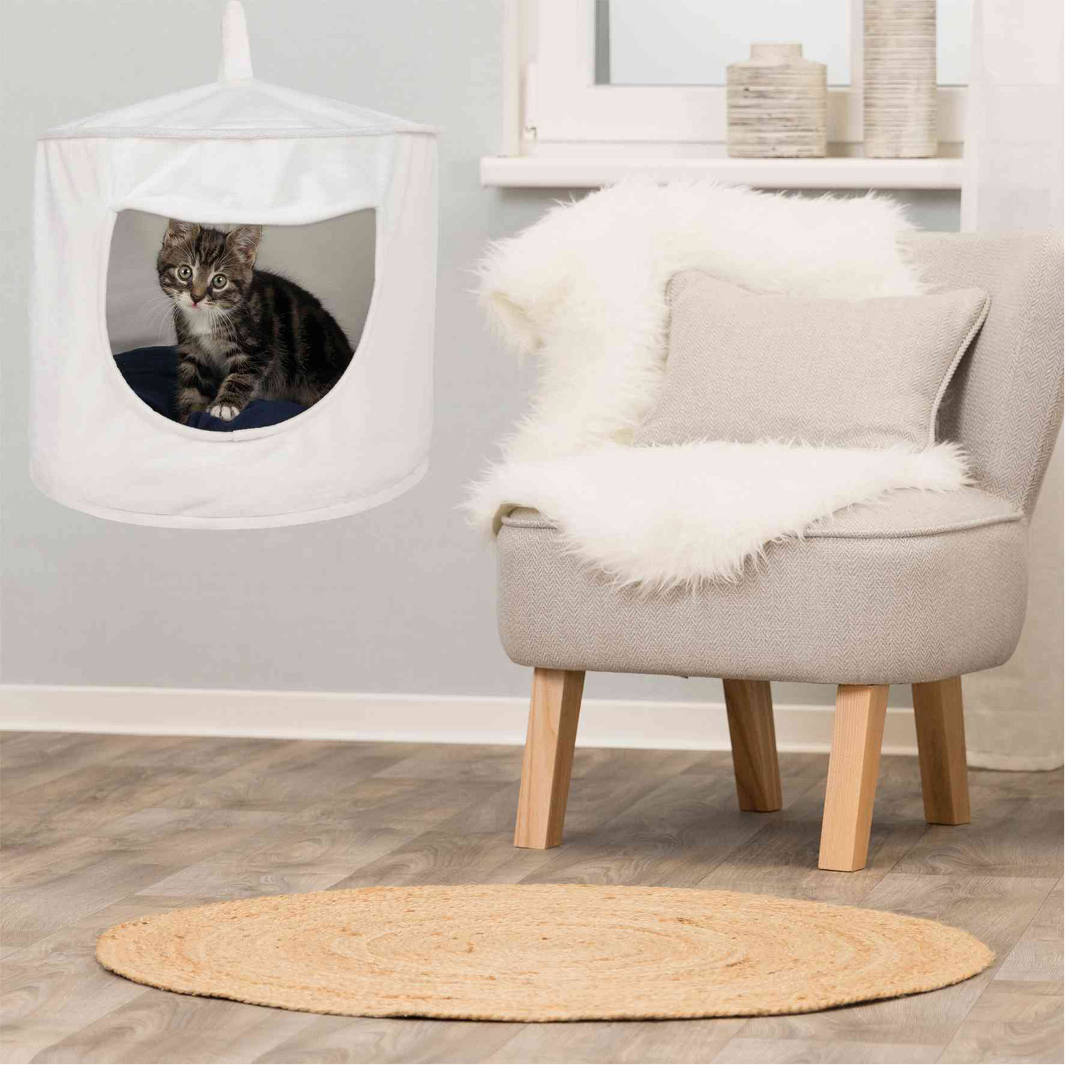 Cueva Suave para colgar Vanda, ø38 × 32 cm, Crema