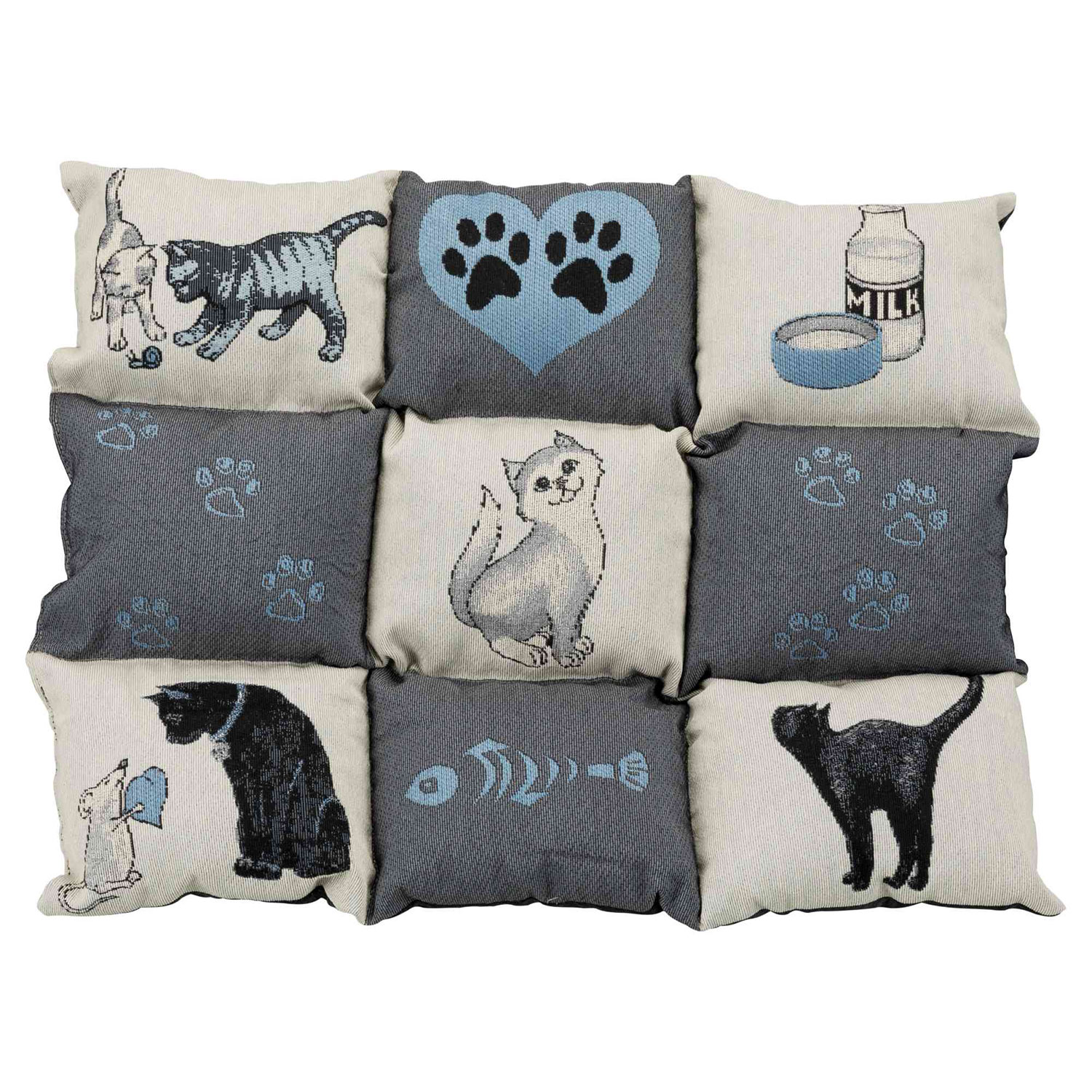 Manta Patchwork Gatos, 55 × 45 cm, Gris-Azul Claro