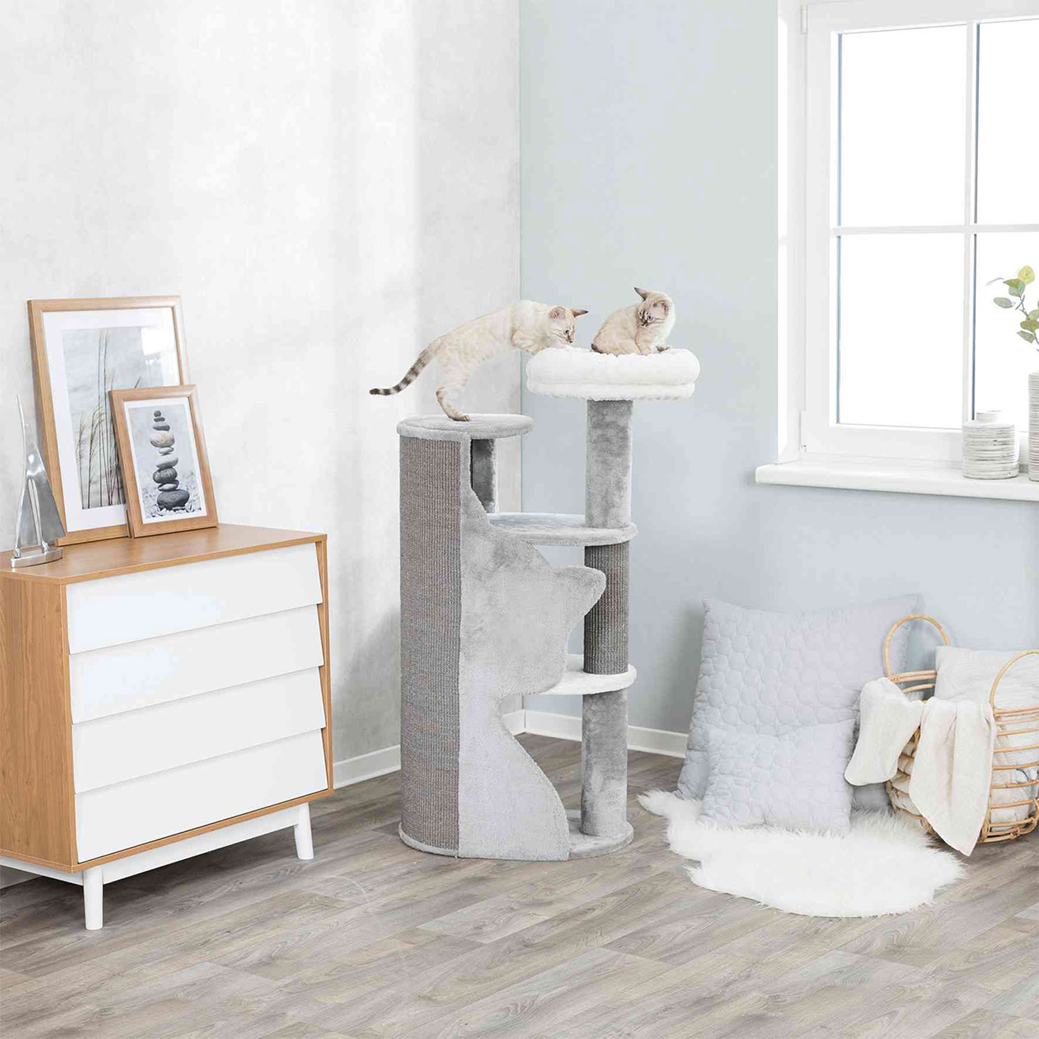 Poste Rascador Adele, 120 cm, Gris-Blanco-Gris