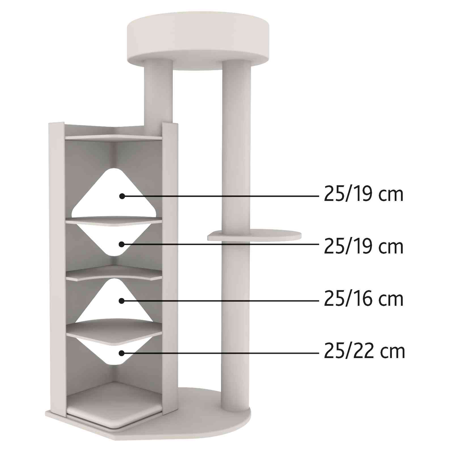 Poste rascador Hugo, 80 × 54 cm, 151 cm, Gris-Blanco