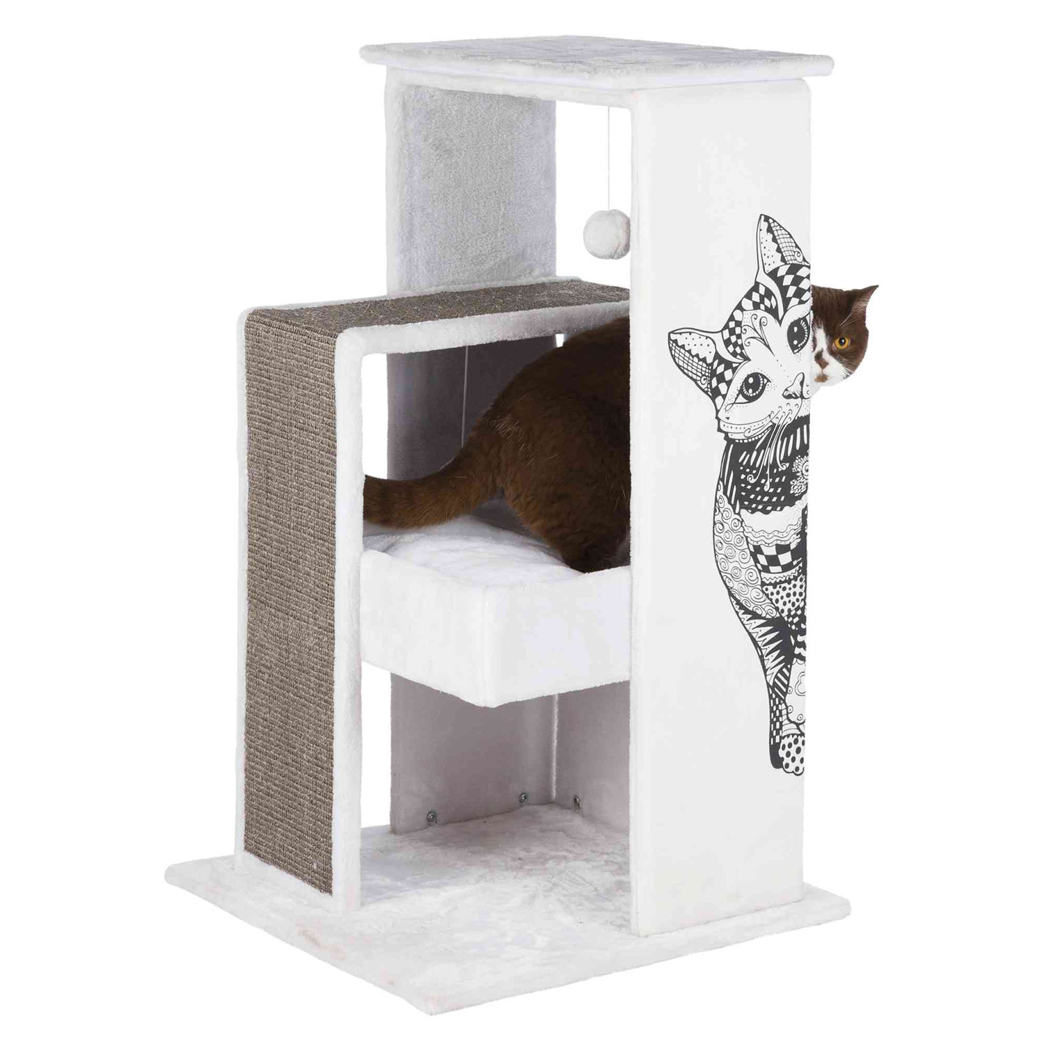 Poste rascador Maria, 101 cm, Blanco-Gris