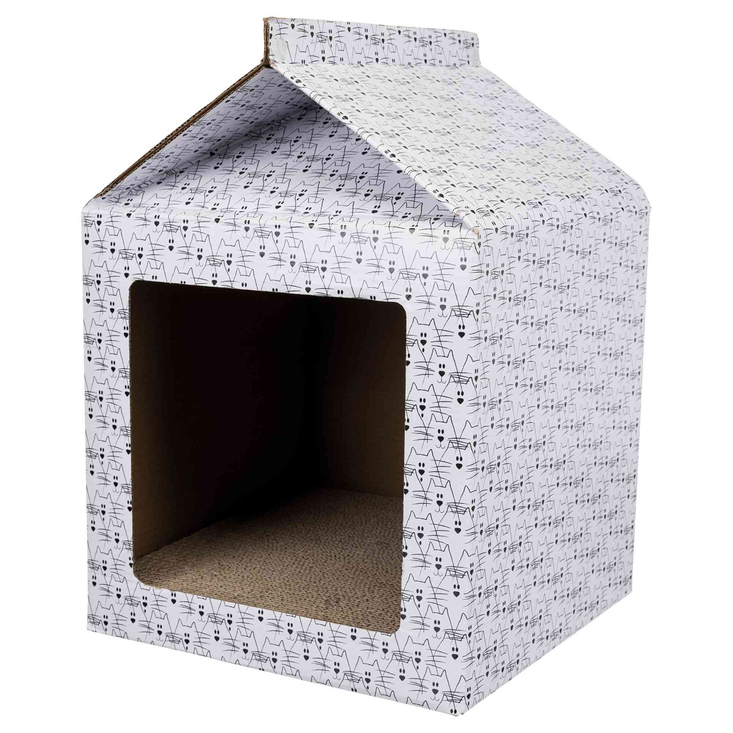 Casa Cartón Rascadora, 34 × 48 × 34 cm, Blanco