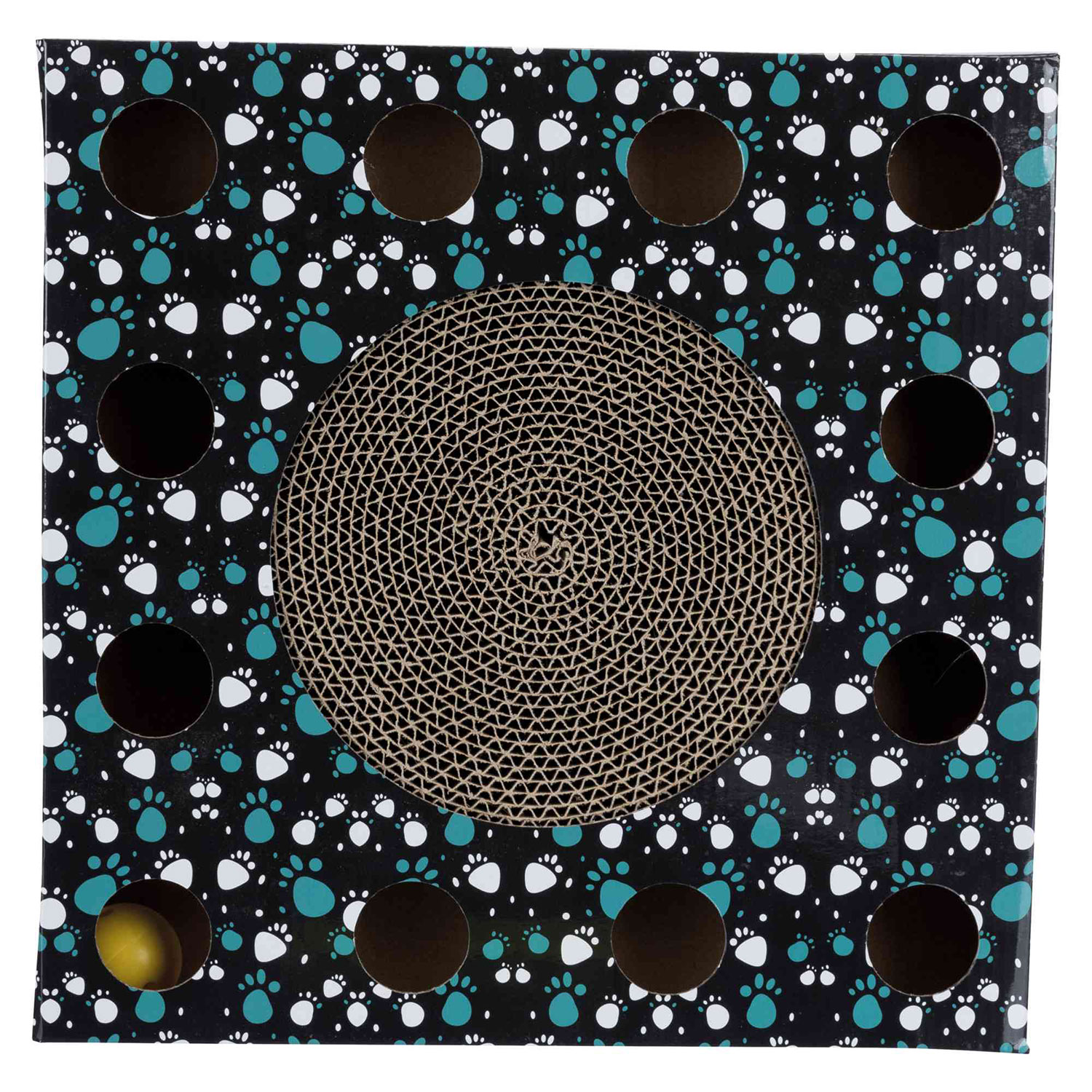 Cartón Rascador con Juguetes, 33 × 33 cm, Negro