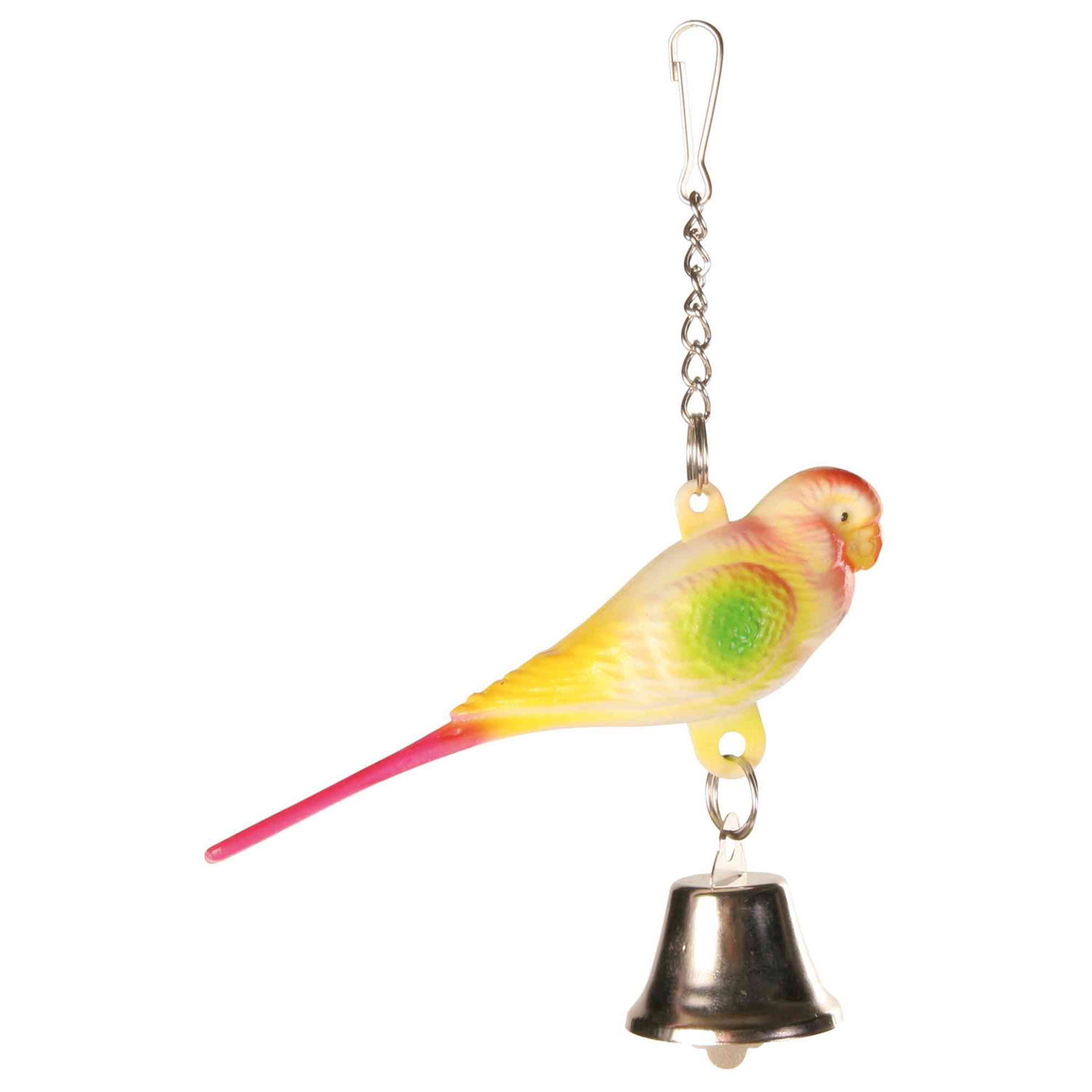 Cotorrita con campana y cadena, 9 cm, Plástico