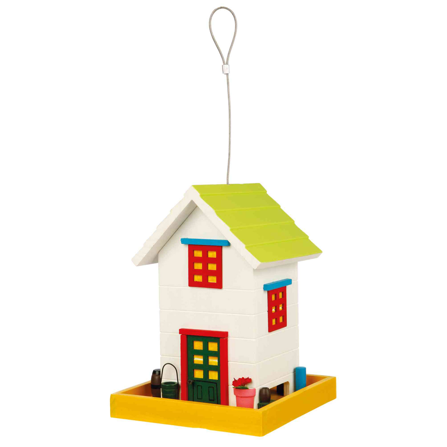 Comedero Pájaros casita, madera, 18 × 24 × 18 cm