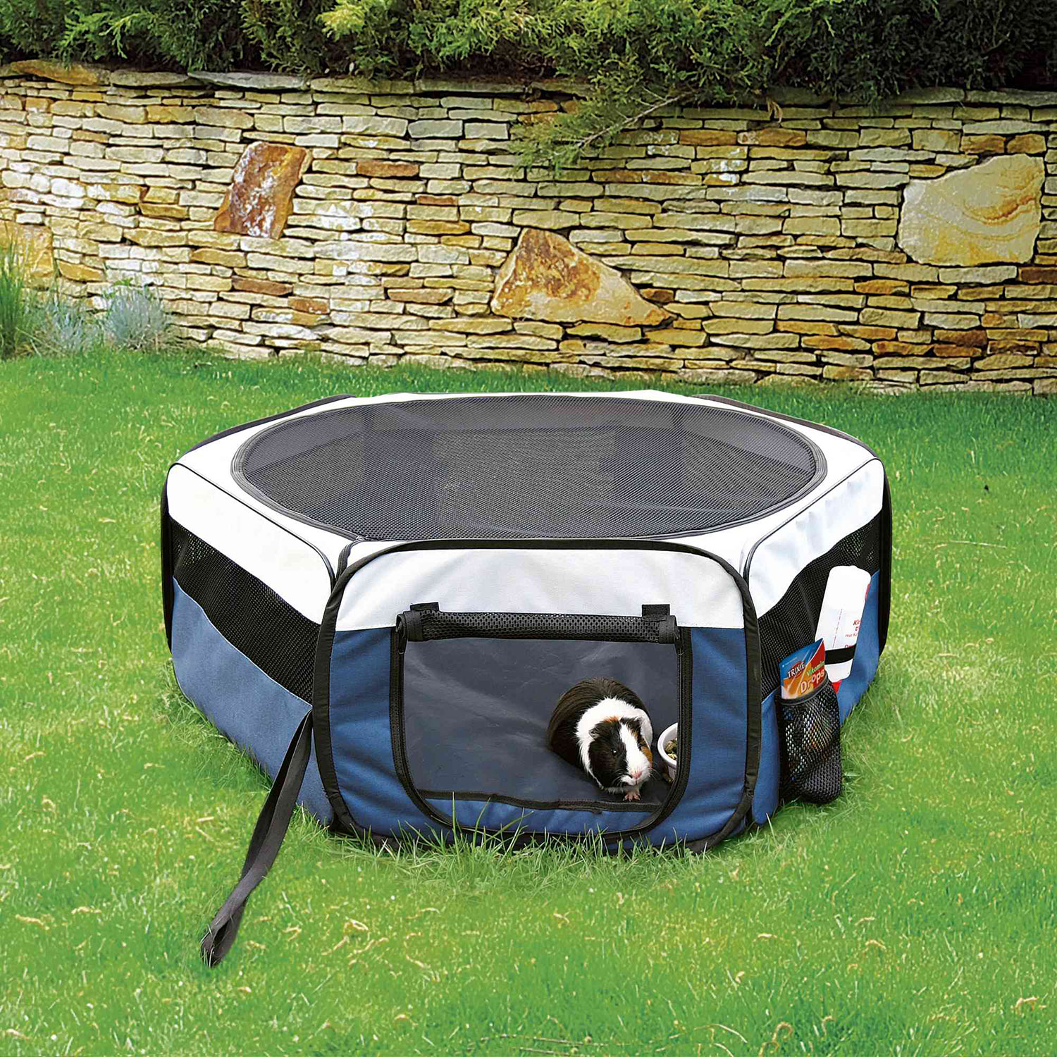 Recinto Roedores Plegable, Nylon, ø90 x 40 cm, Azul-Gris