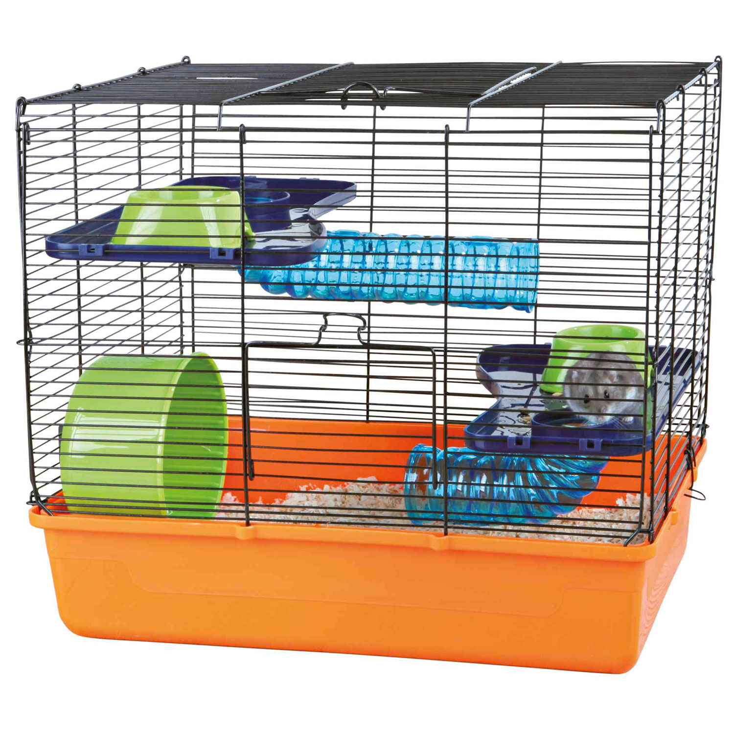 Jaula Hámster Plegable, 40 × 38 × 30 cm, Naranja/Azul/Verde
