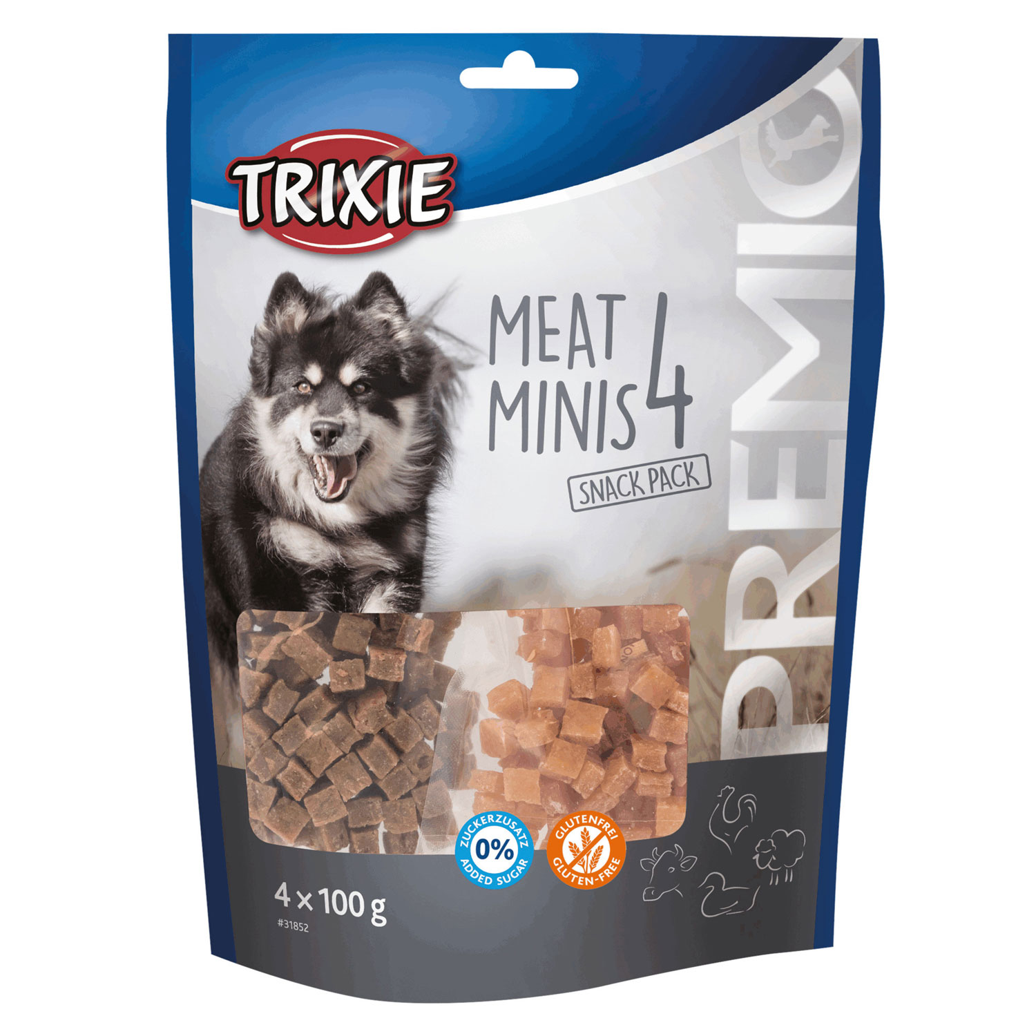 PREMIO 4 Meat Minis, Pollo-Pato-Ternera-Cordero, 4 × 100 g