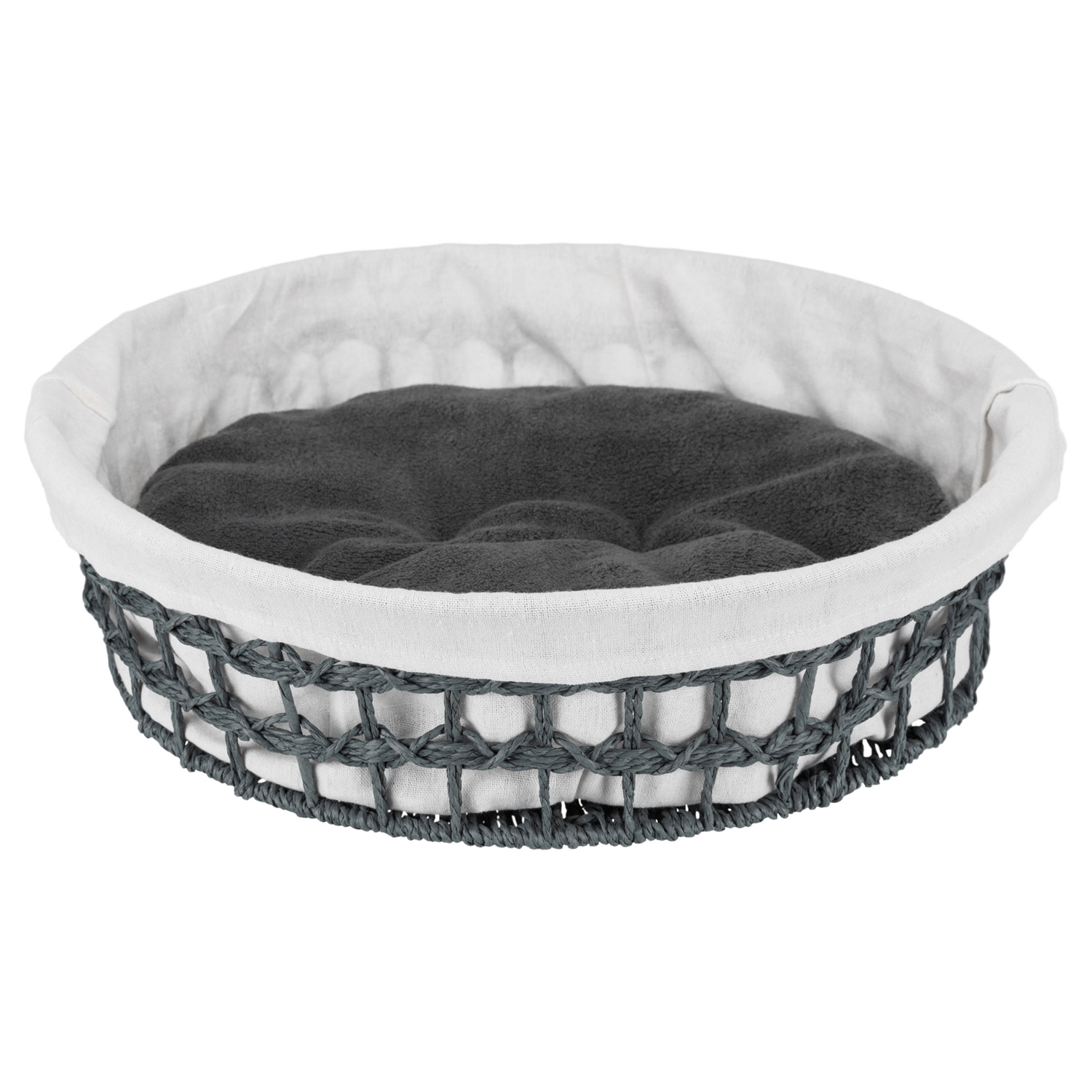 Cesta Feira, Hilado de Papel, ø45 cm, Gris oscuro-Natural