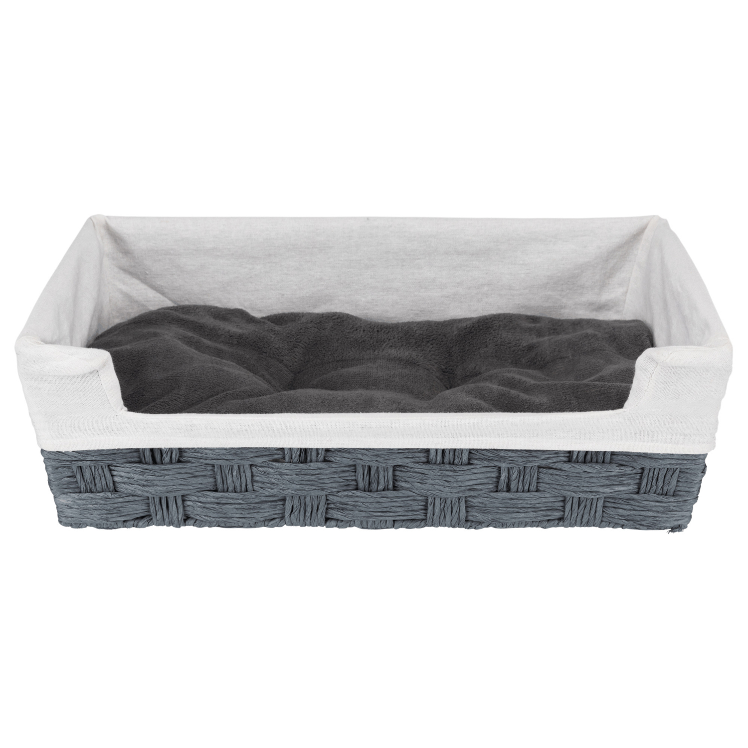Cesta Tahira, Hilado Papel, 50 × 35 cm, Gris oscuro-Natural