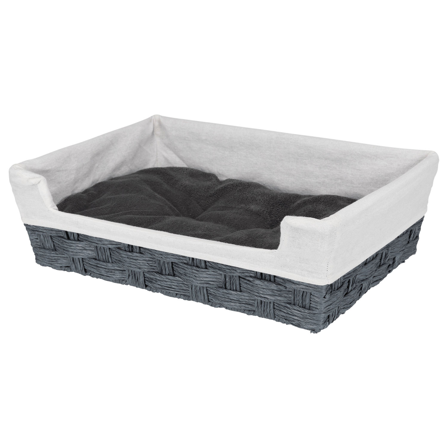 Cesta Tahira, Hilado Papel, 50 × 35 cm, Gris oscuro-Natural