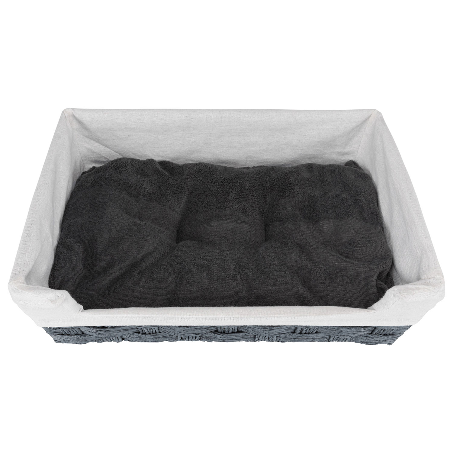 Cesta Tahira, Hilado Papel, 50 × 35 cm, Gris oscuro-Natural