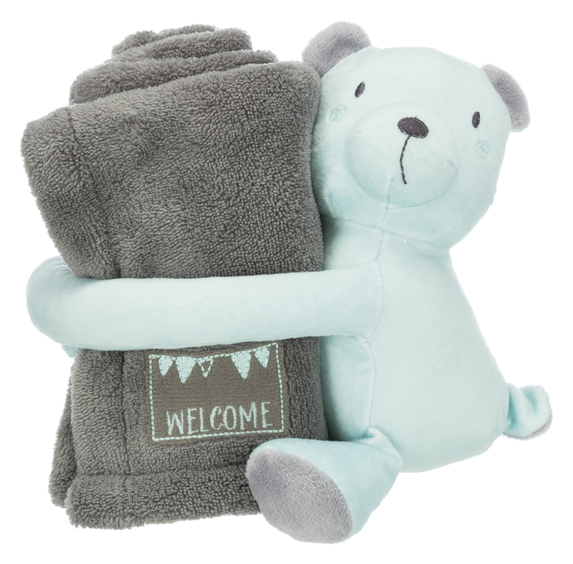Set JUNIOR de manta/oso, felpa,  75 × 50 cm, Gris/Menta