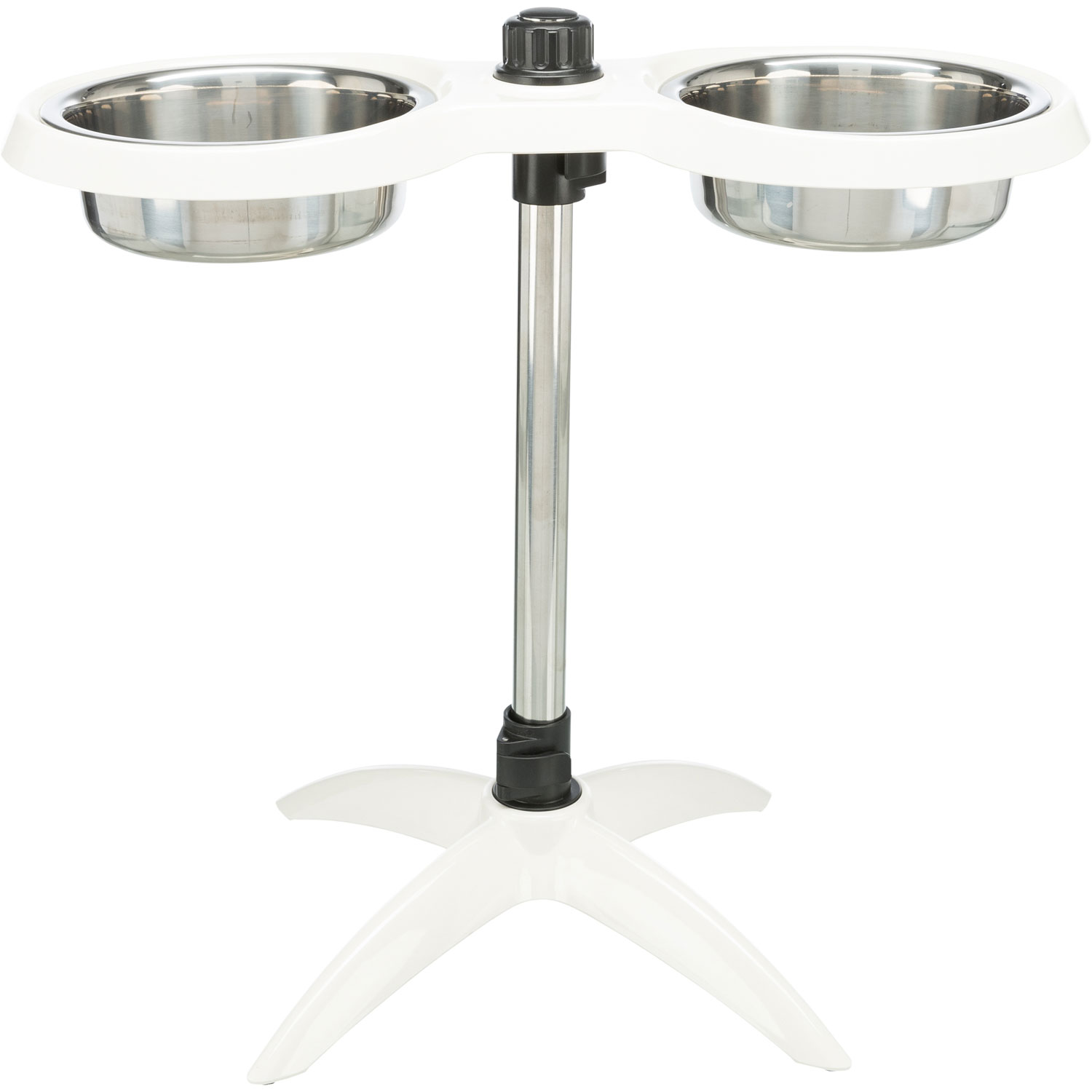 Soporte Comedero Perros, de altura ajustable, Melamina/Acero Inox., 2 × 1.6 l/ø 21 cm, Blanco