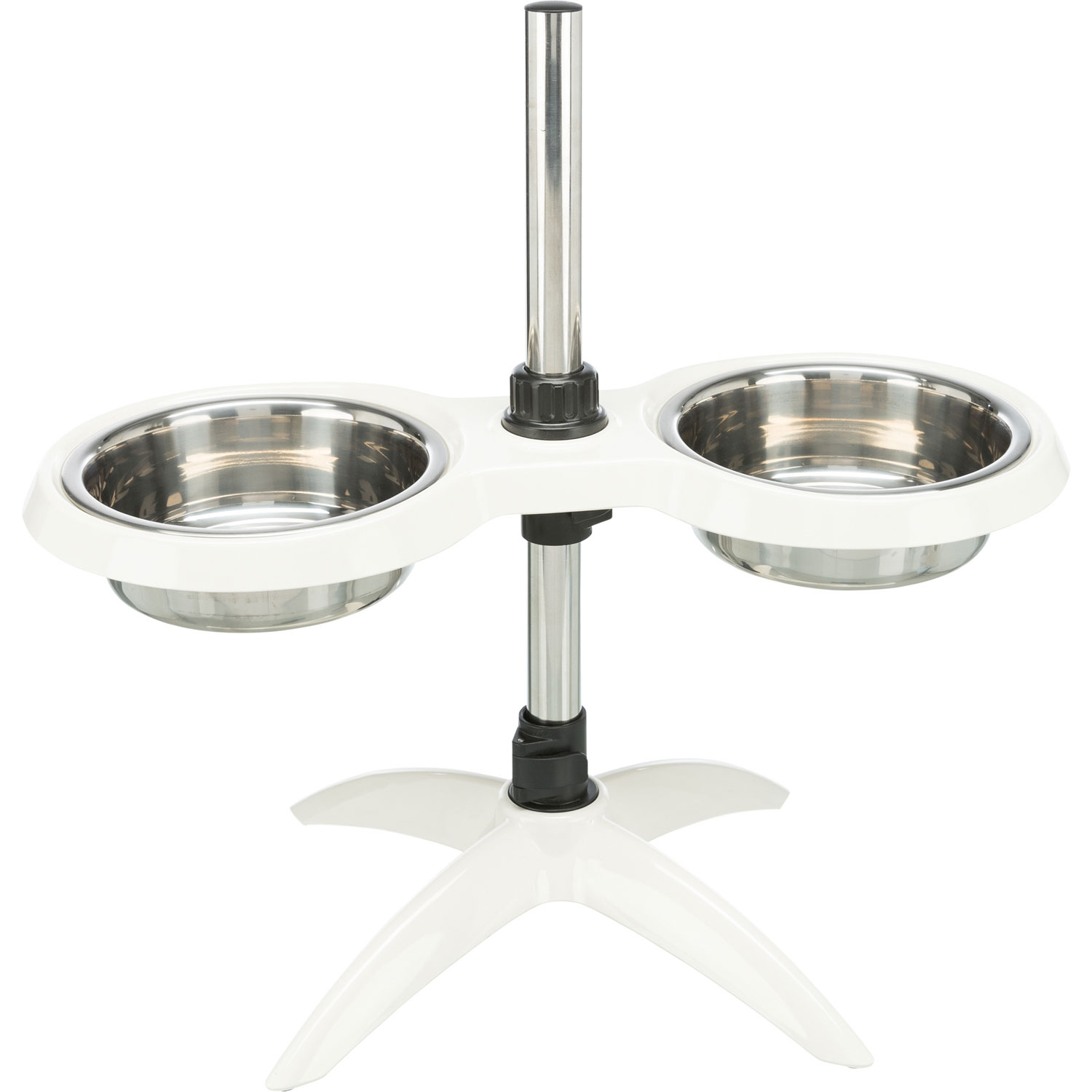 Soporte Comedero Perros, de altura ajustable, Melamina/Acero Inox., 2 × 1.6 l/ø 21 cm, Blanco