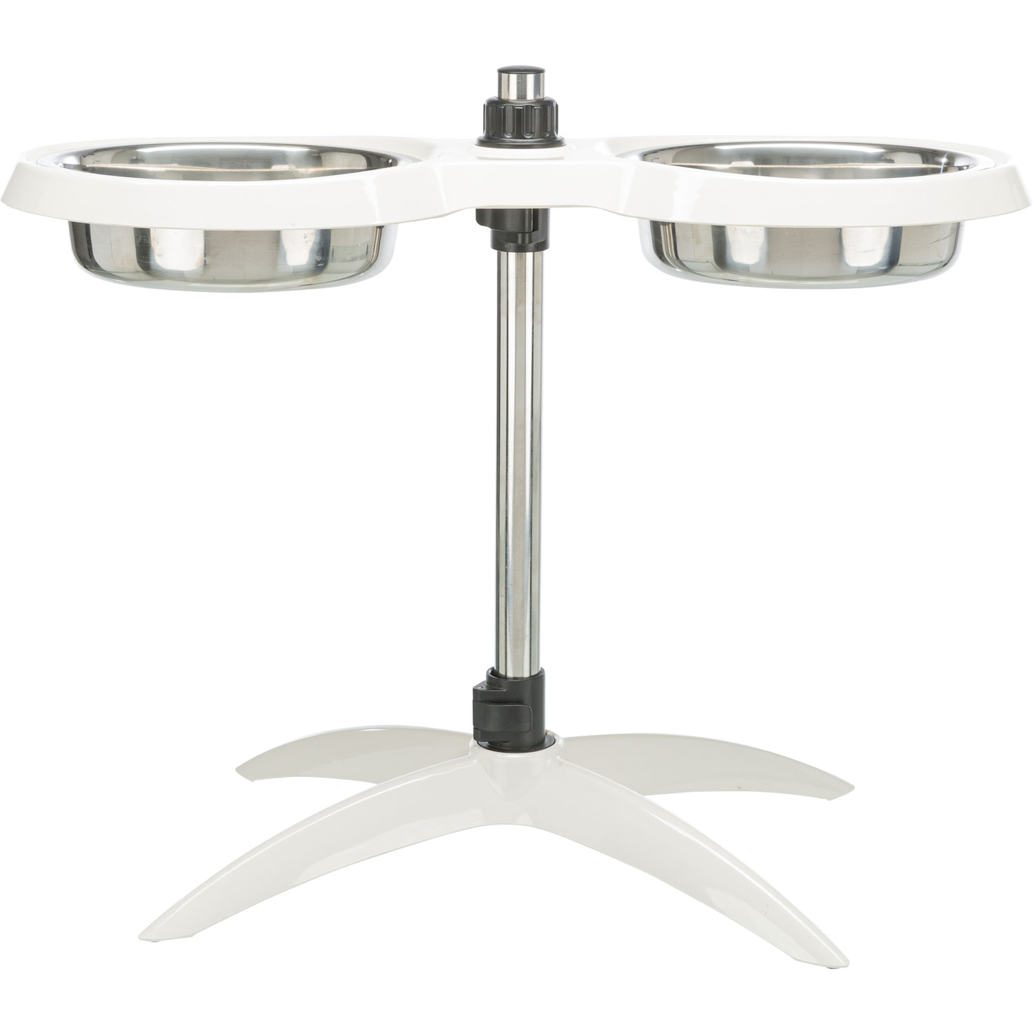 Soporte Comedero Perros, de altura ajustable, Melamina/Acero Inox., 2 × 1.6 l/ø 21 cm, Blanco