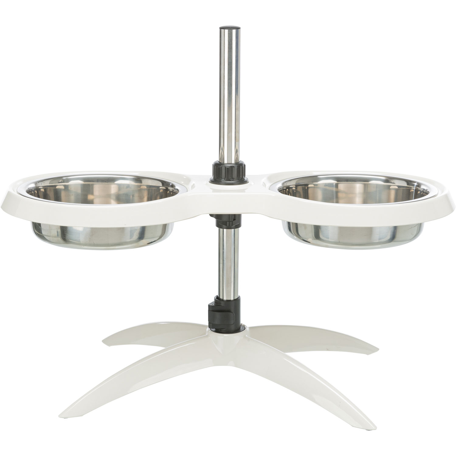 Soporte Comedero Perros, de altura ajustable, Melamina/Acero Inox., 2 × 1.6 l/ø 21 cm, Blanco