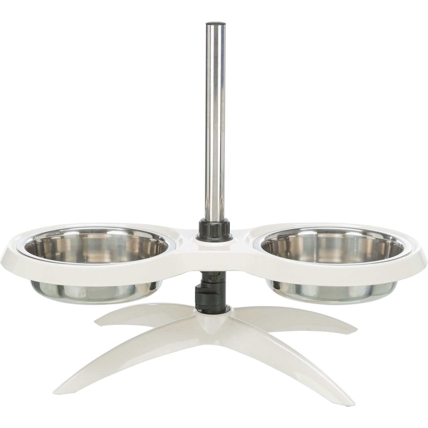 Soporte Comedero Perros, de altura ajustable, Melamina/Acero Inox., 2 × 1.6 l/ø 21 cm, Blanco