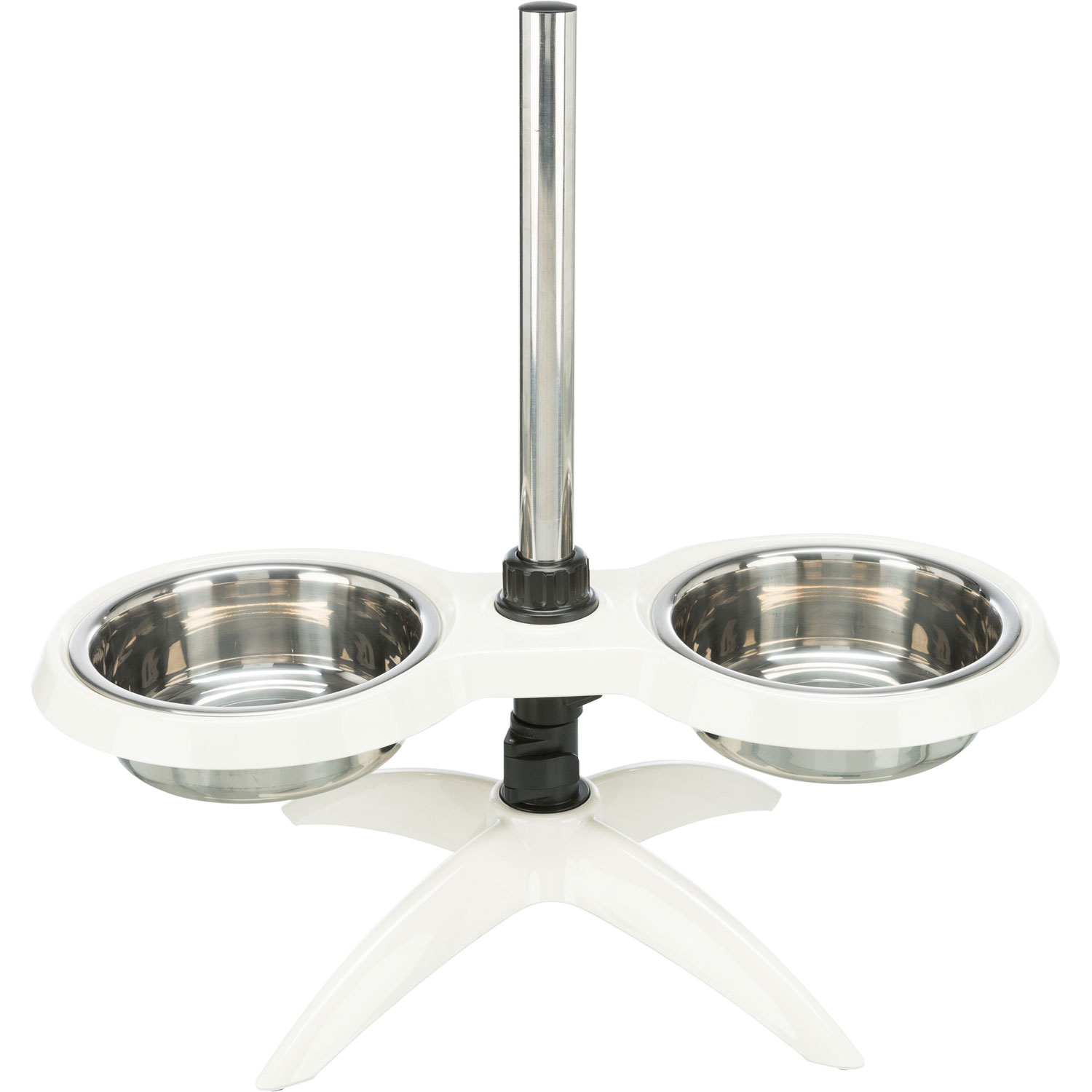 Soporte Comedero Perros, de altura ajustable, Melamina/Acero Inox., 2 × 1.6 l/ø 21 cm, Blanco