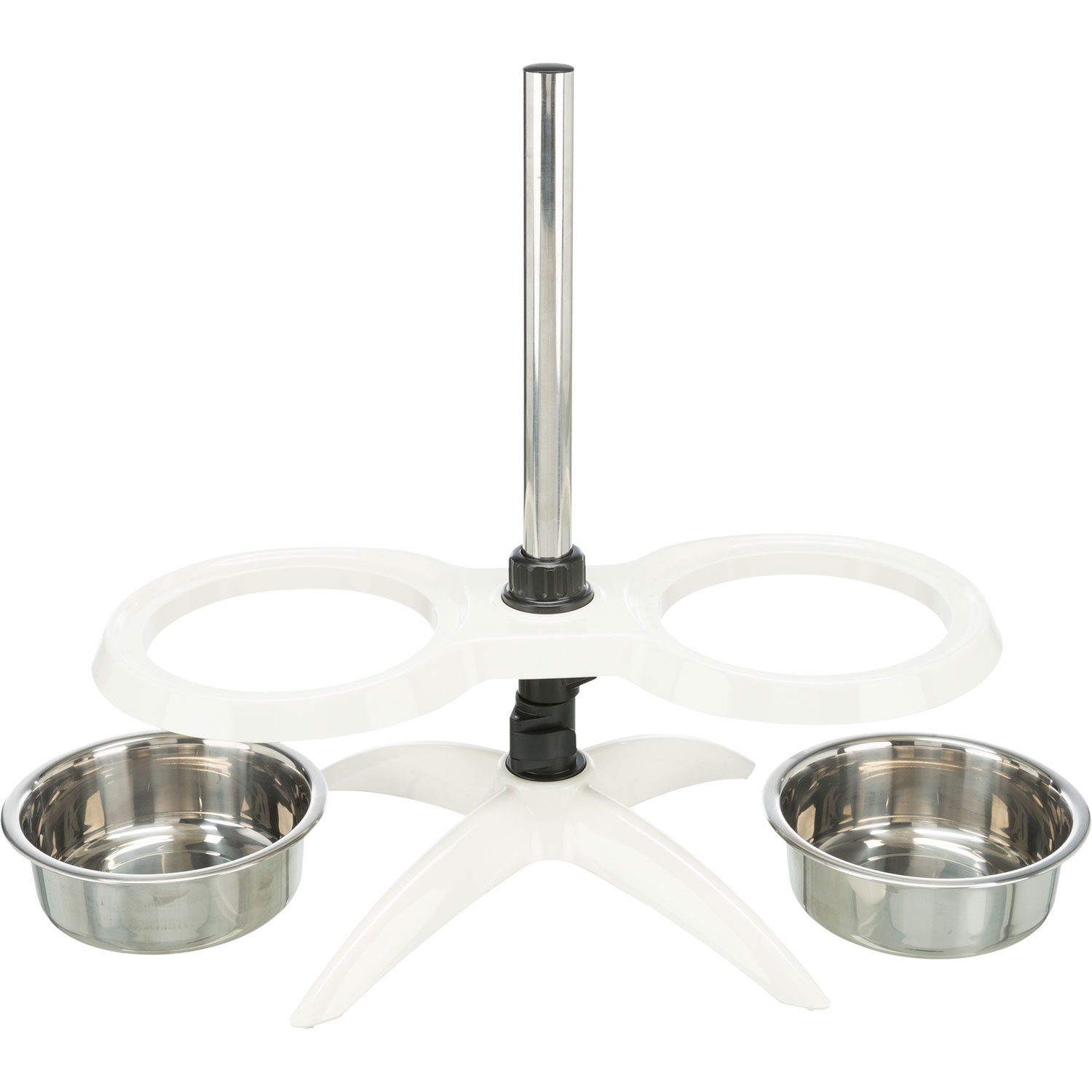 Soporte Comedero Perros, de altura ajustable, Melamina/Acero Inox., 2 × 1.6 l/ø 21 cm, Blanco