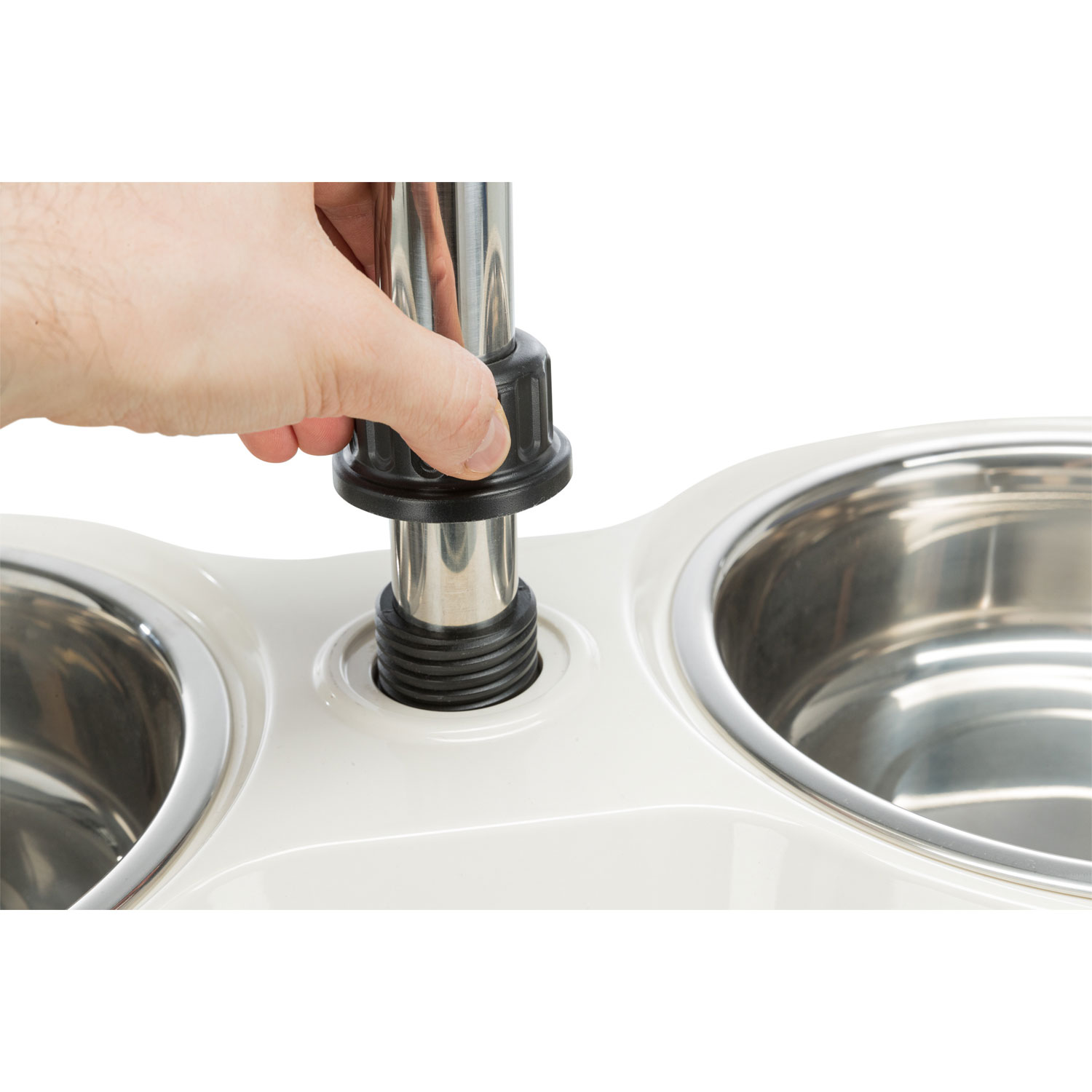 Soporte Comedero Perros, de altura ajustable, Melamina/Acero Inox., 2 × 1.6 l/ø 21 cm, Blanco