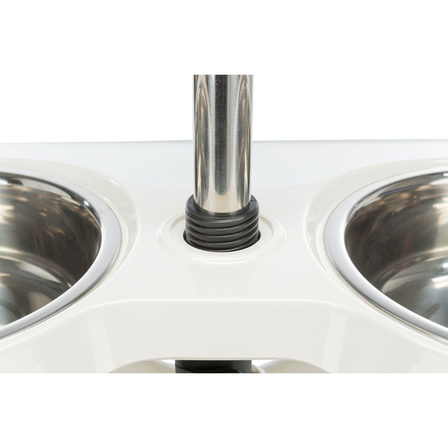 Soporte Comedero Perros, de altura ajustable, Melamina/Acero Inox., 2 × 1.6 l/ø 21 cm, Blanco