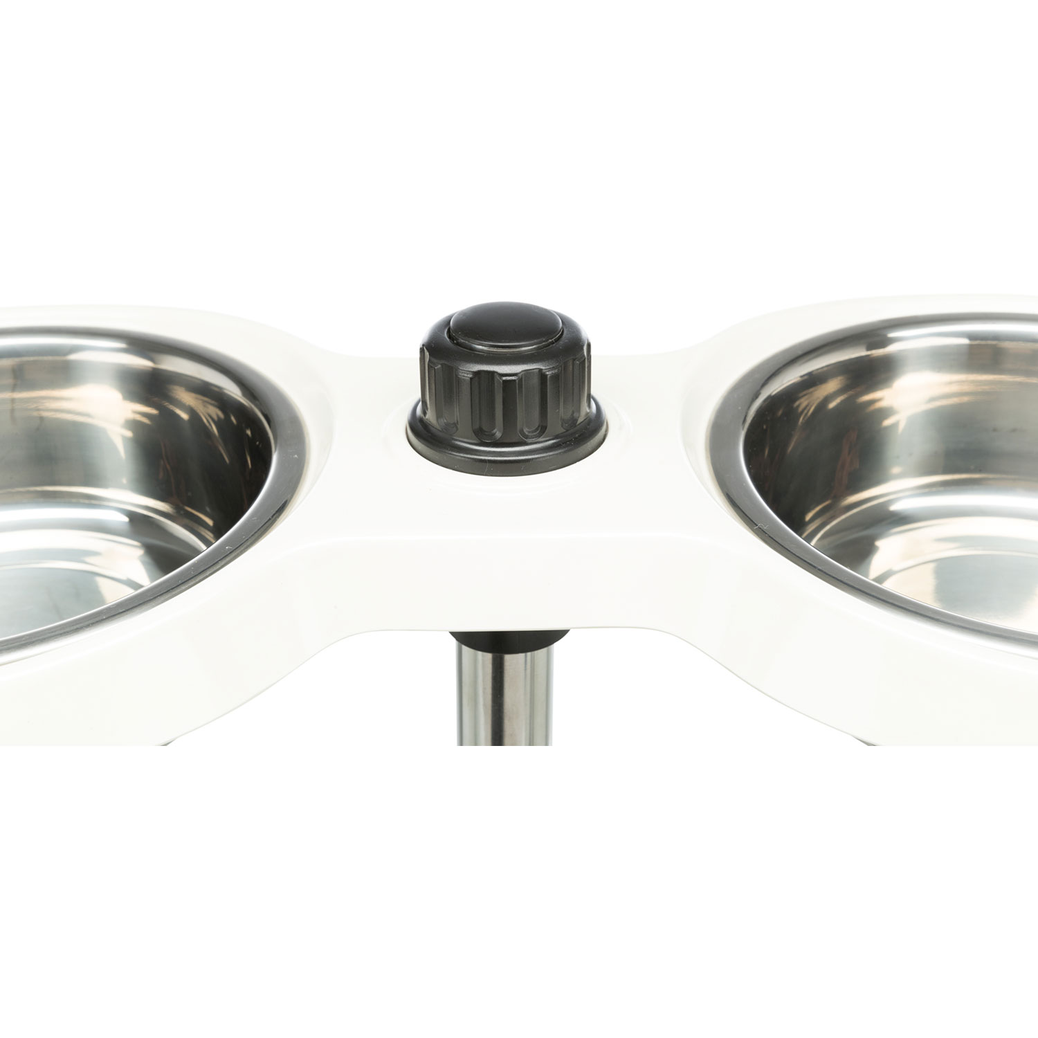Soporte Comedero Perros, de altura ajustable, Melamina/Acero Inox., 2 × 1.6 l/ø 21 cm, Blanco