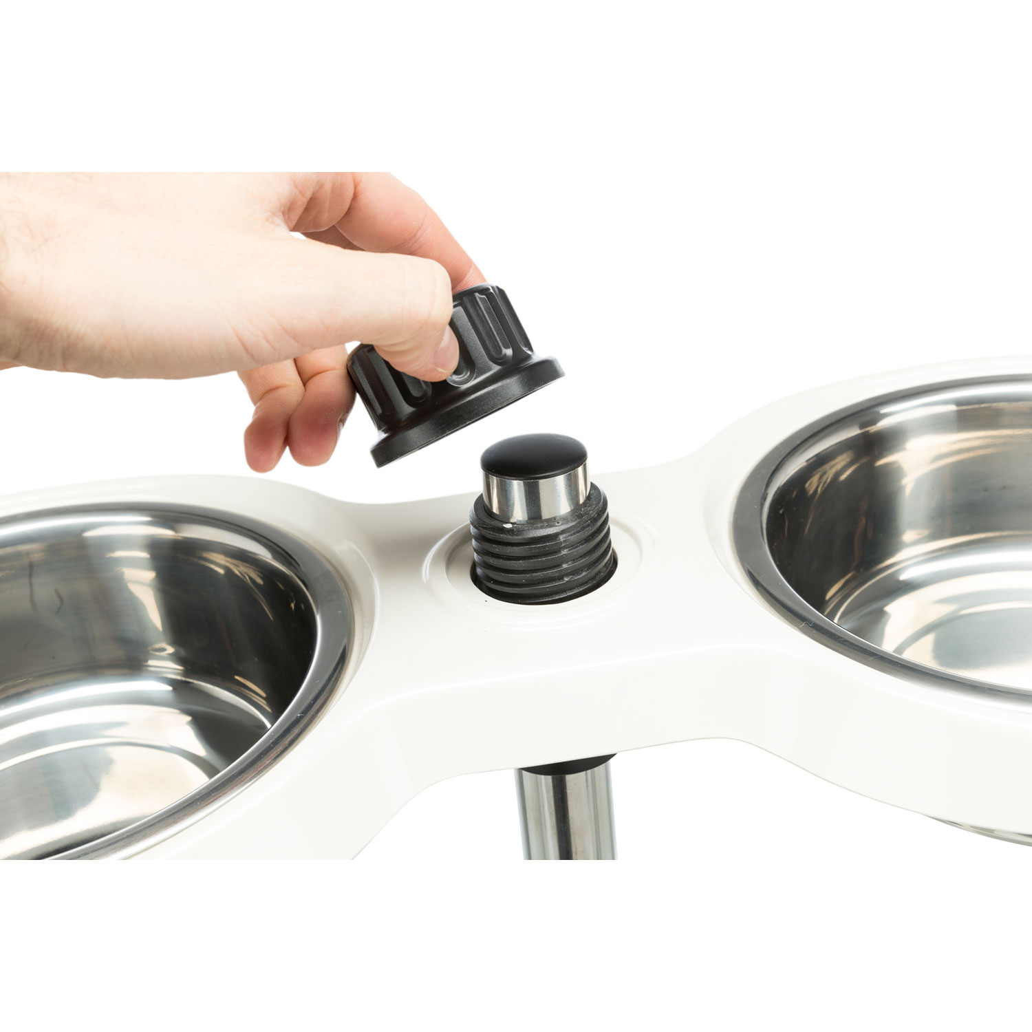 Soporte Comedero Perros, de altura ajustable, Melamina/Acero Inox., 2 × 1.6 l/ø 21 cm, Blanco