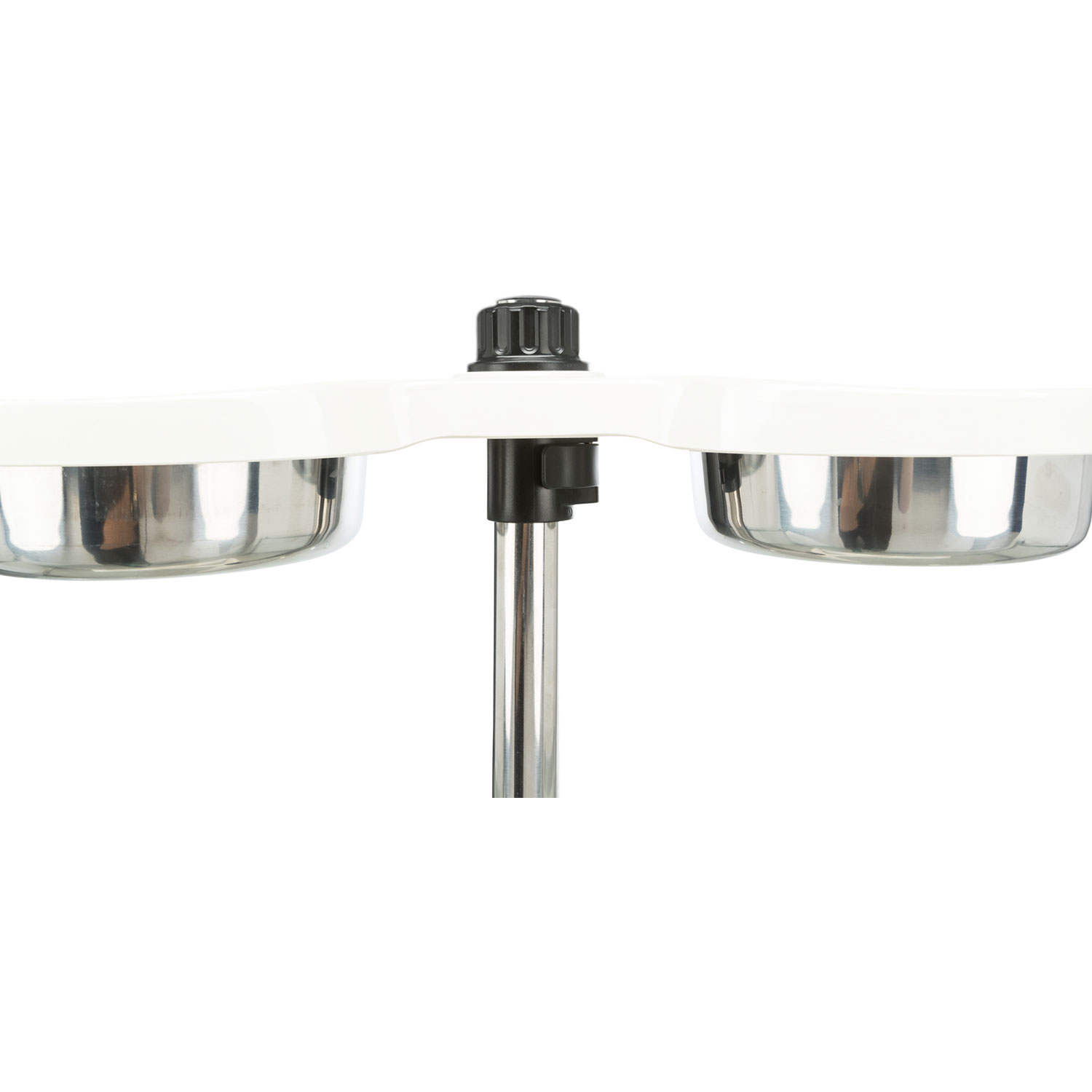 Soporte Comedero Perros, de altura ajustable, Melamina/Acero Inox., 2 × 1.6 l/ø 21 cm, Blanco