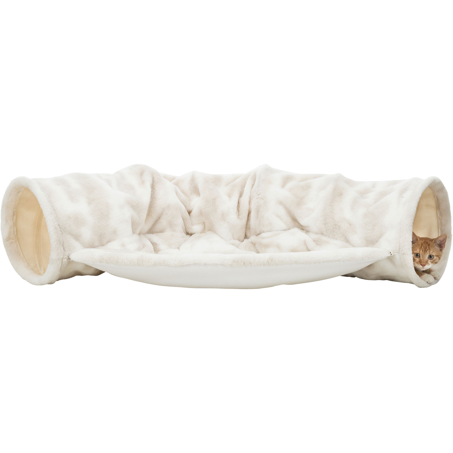 Túnel de Juego Nelli con zona de descanso, Felpa, 55 × 27 × 116 cm, Blanco-Taupe