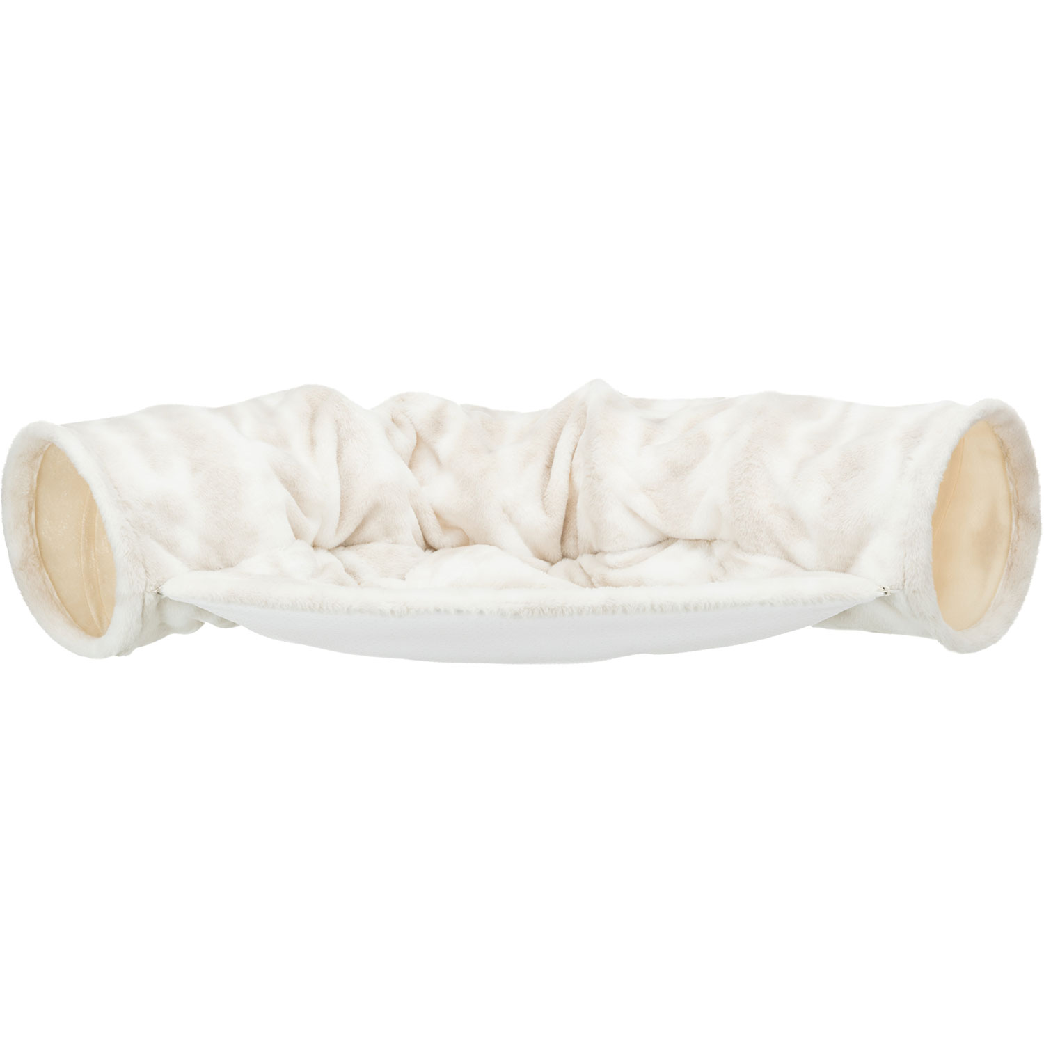 Túnel de Juego Nelli con zona de descanso, Felpa, 55 × 27 × 116 cm, Blanco-Taupe