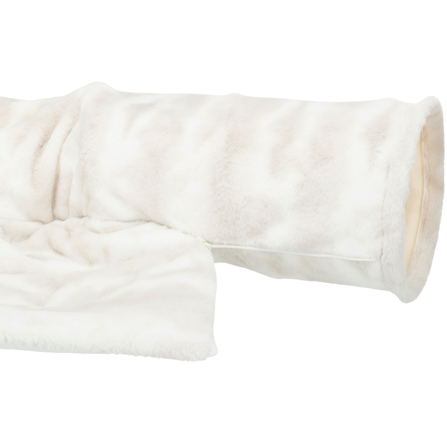 Túnel de Juego Nelli con zona de descanso, Felpa, 55 × 27 × 116 cm, Blanco-Taupe