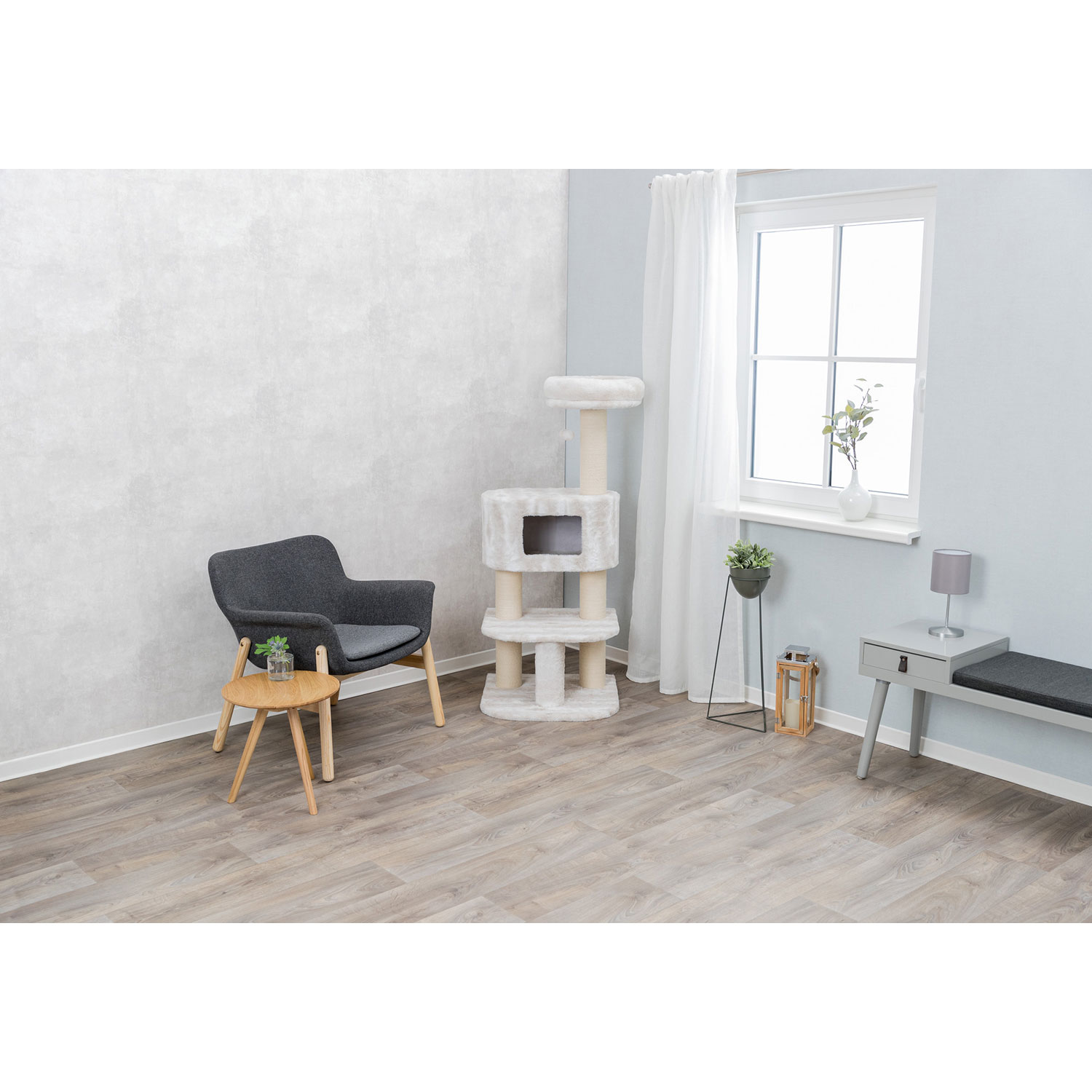 Poste Rascador Nelli, 140 cm, Blanco/Taupe
