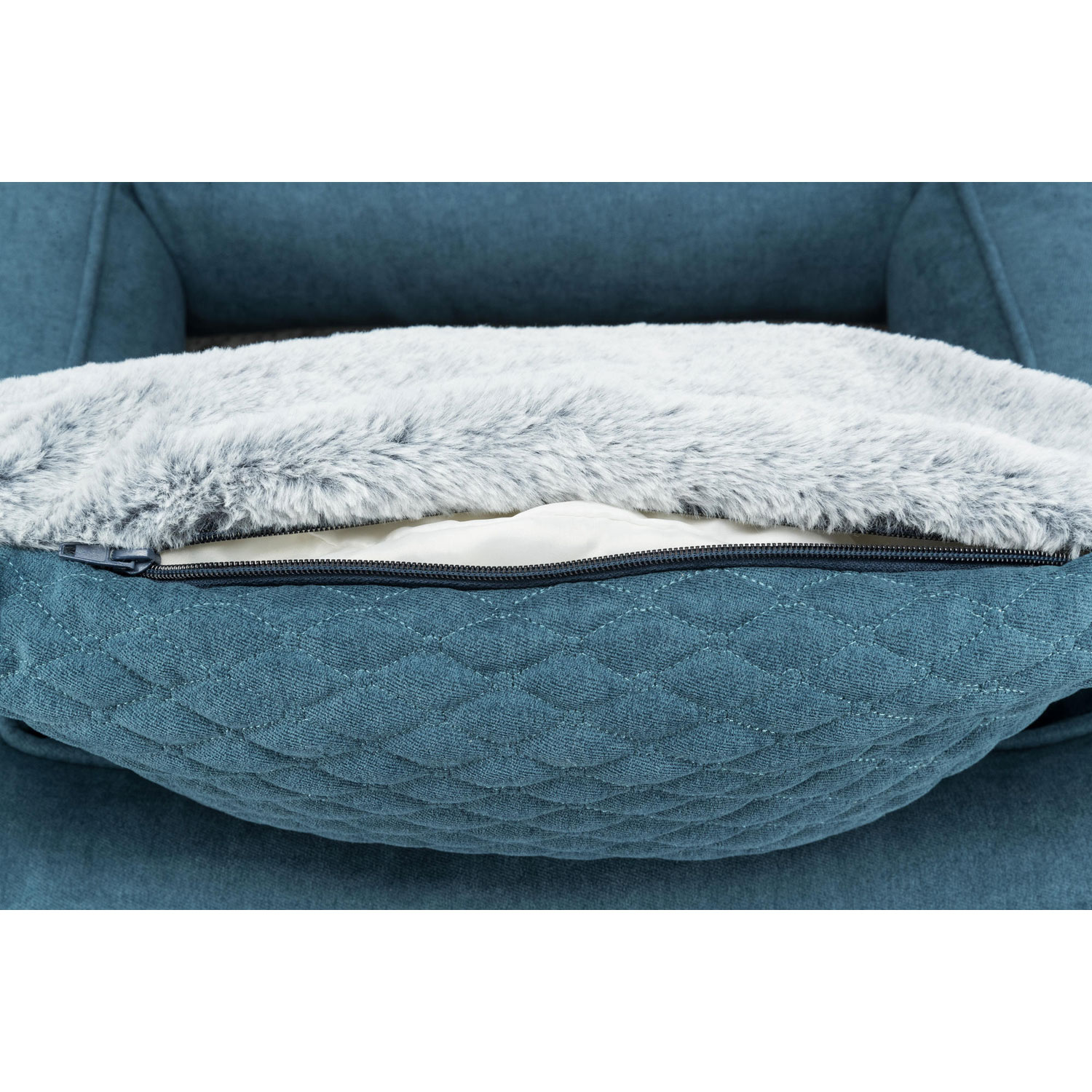Vital Cama Tonio, cuadrado, 60 × 50 cm, Azul petróleo/Blanco-Gris