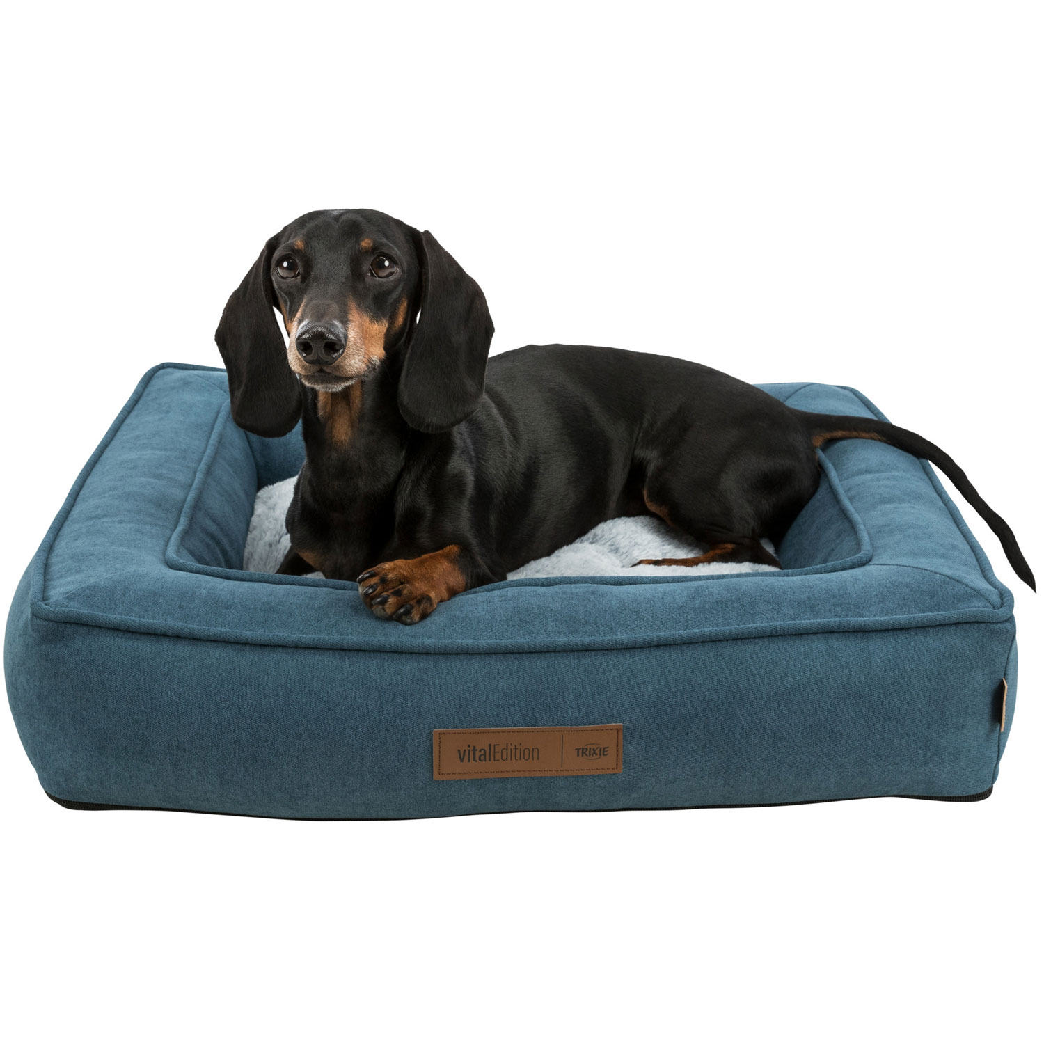 Vital Cama Tonio, cuadrado, 60 × 50 cm, Azul petróleo/Blanco-Gris