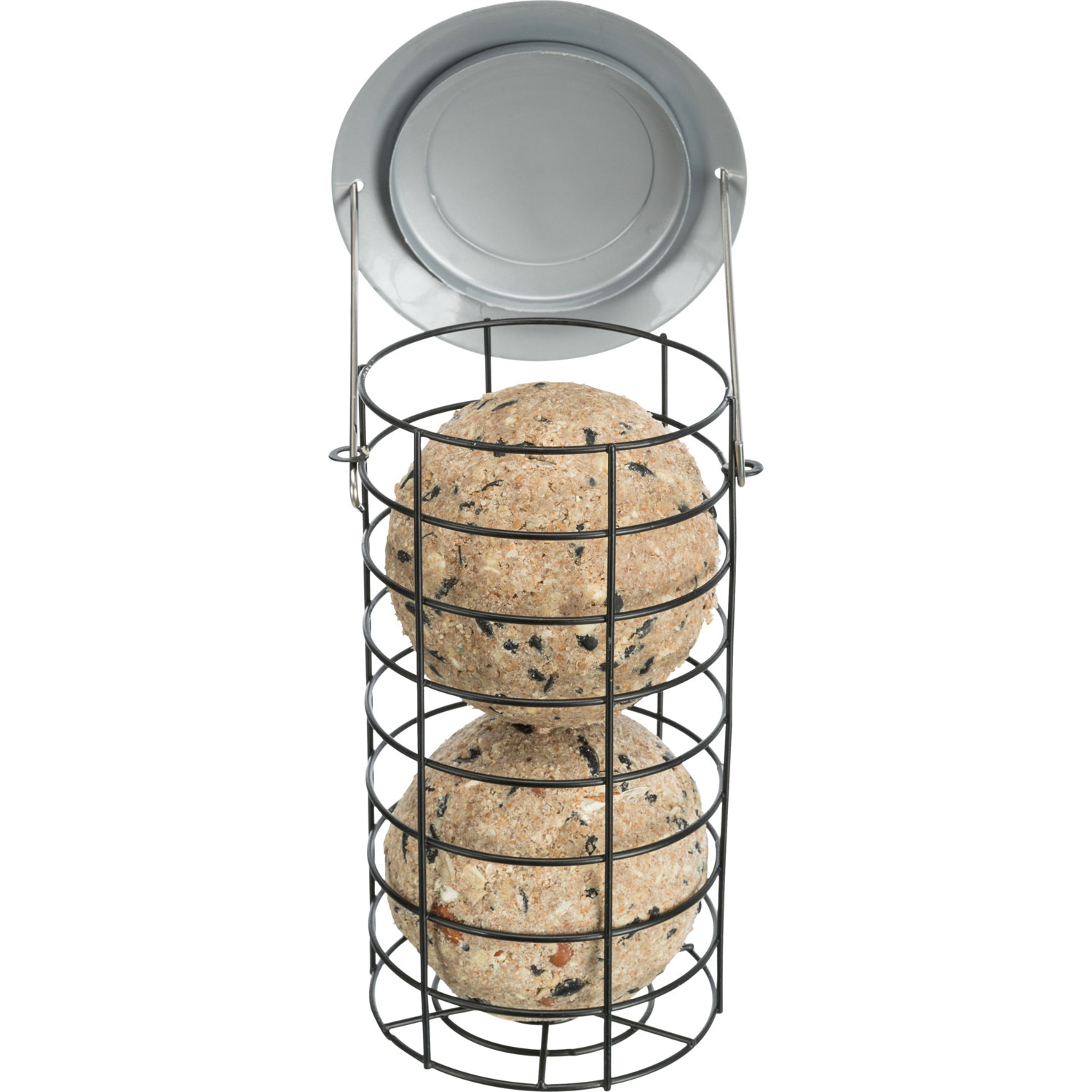 Soporte gigante para bolas de grasa con techo, 2 bolas grandes, metal, ø 11 × 20 cm, Negro