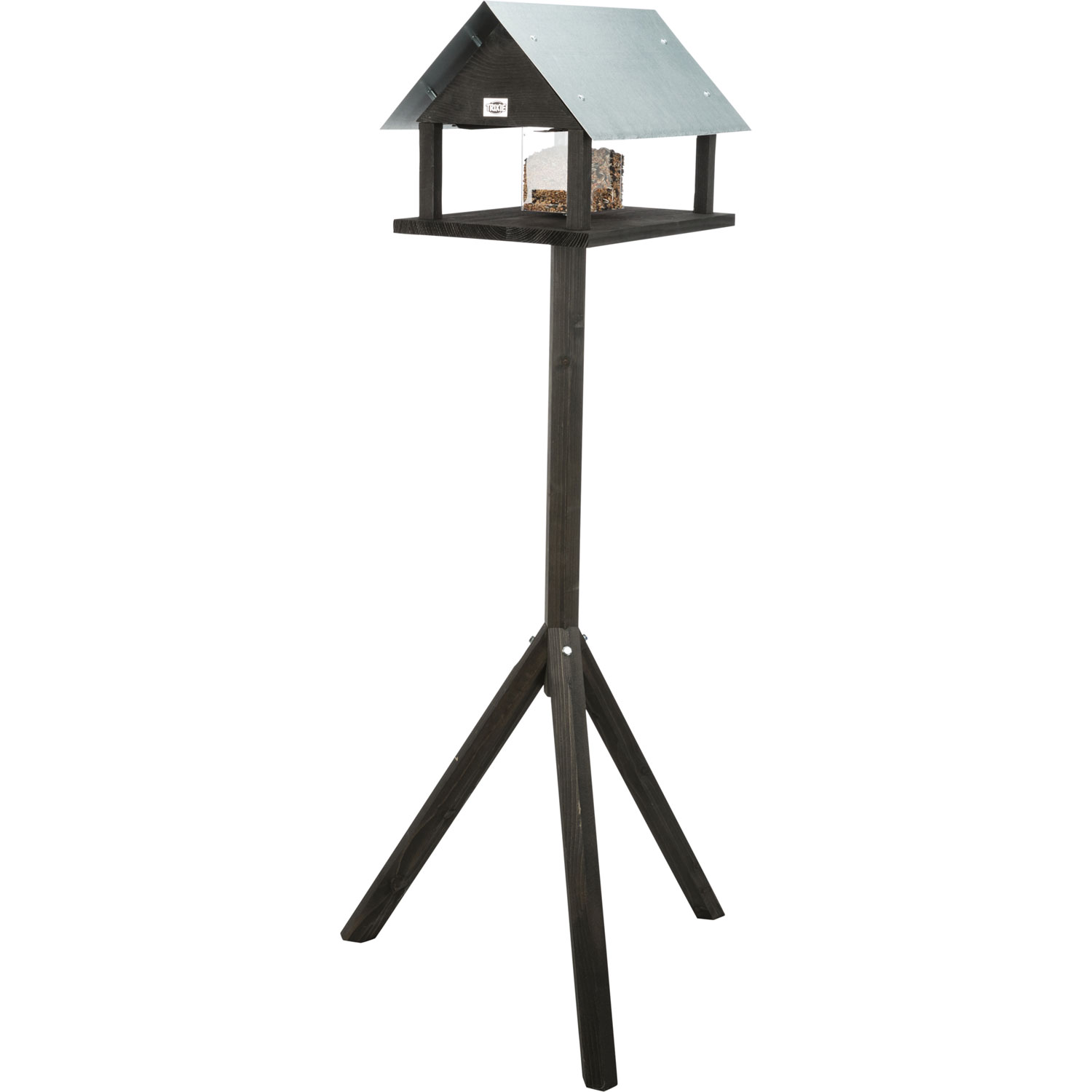 natura Comedero Pájaros, madera de abeto, 29 × 27 × 38 cm/1.24 m, Negro