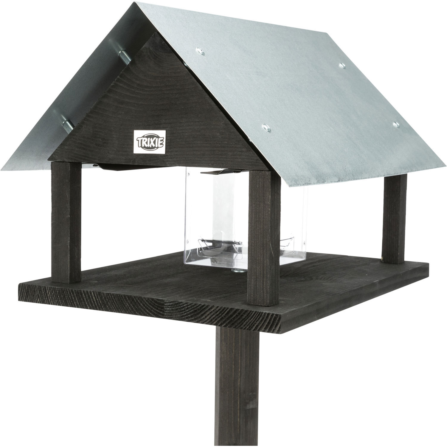natura Comedero Pájaros, madera de abeto, 29 × 27 × 38 cm/1.24 m, Negro