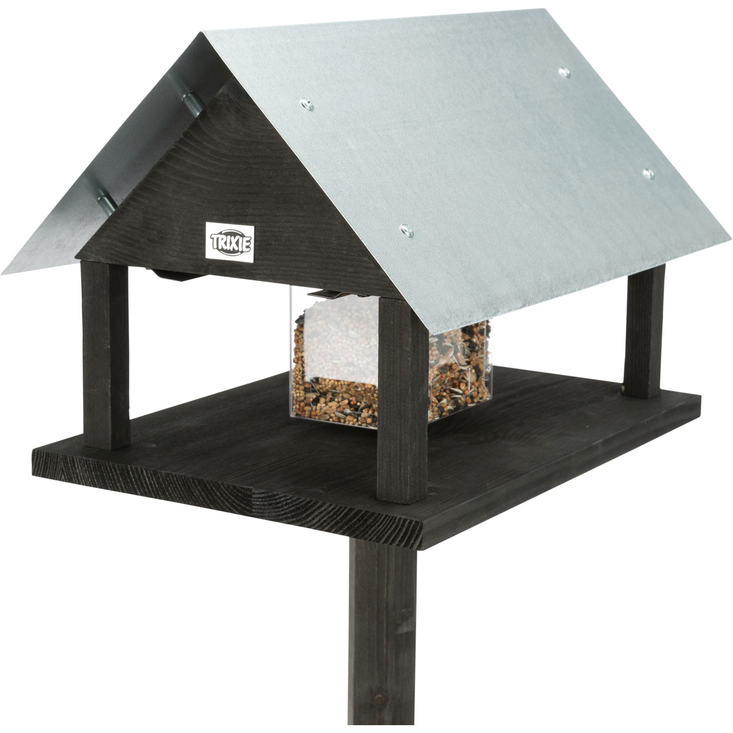natura Comedero Pájaros, madera de abeto, 29 × 27 × 38 cm/1.24 m, Negro