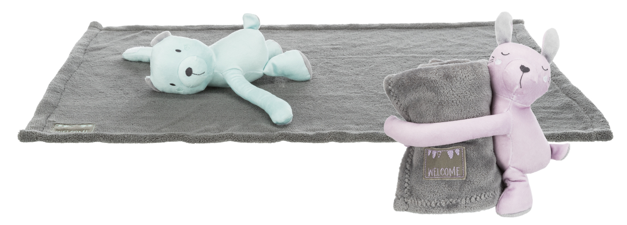 Set JUNIOR de manta/conejo, felpa,  75 × 50 cm, Gris/Lila Claro